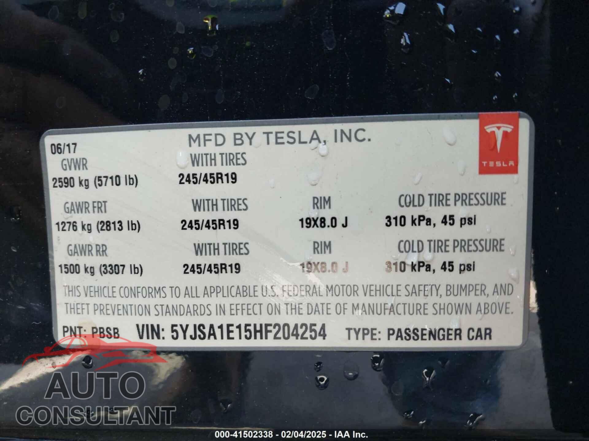 TESLA MODEL S 2017 - 5YJSA1E15HF204254