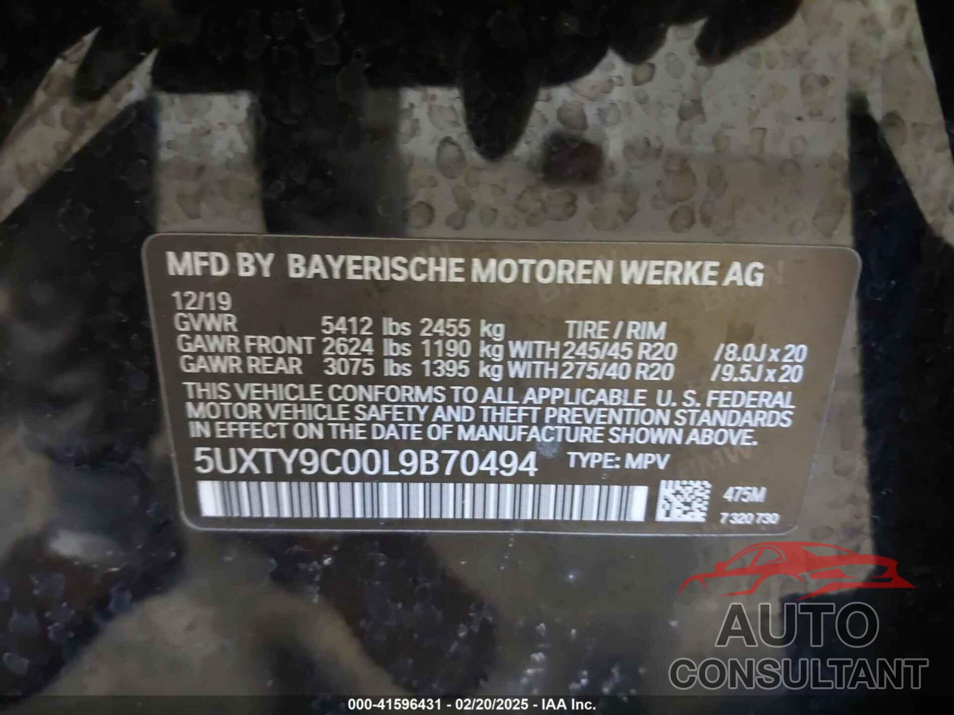 BMW X3 2020 - 5UXTY9C00L9B70494