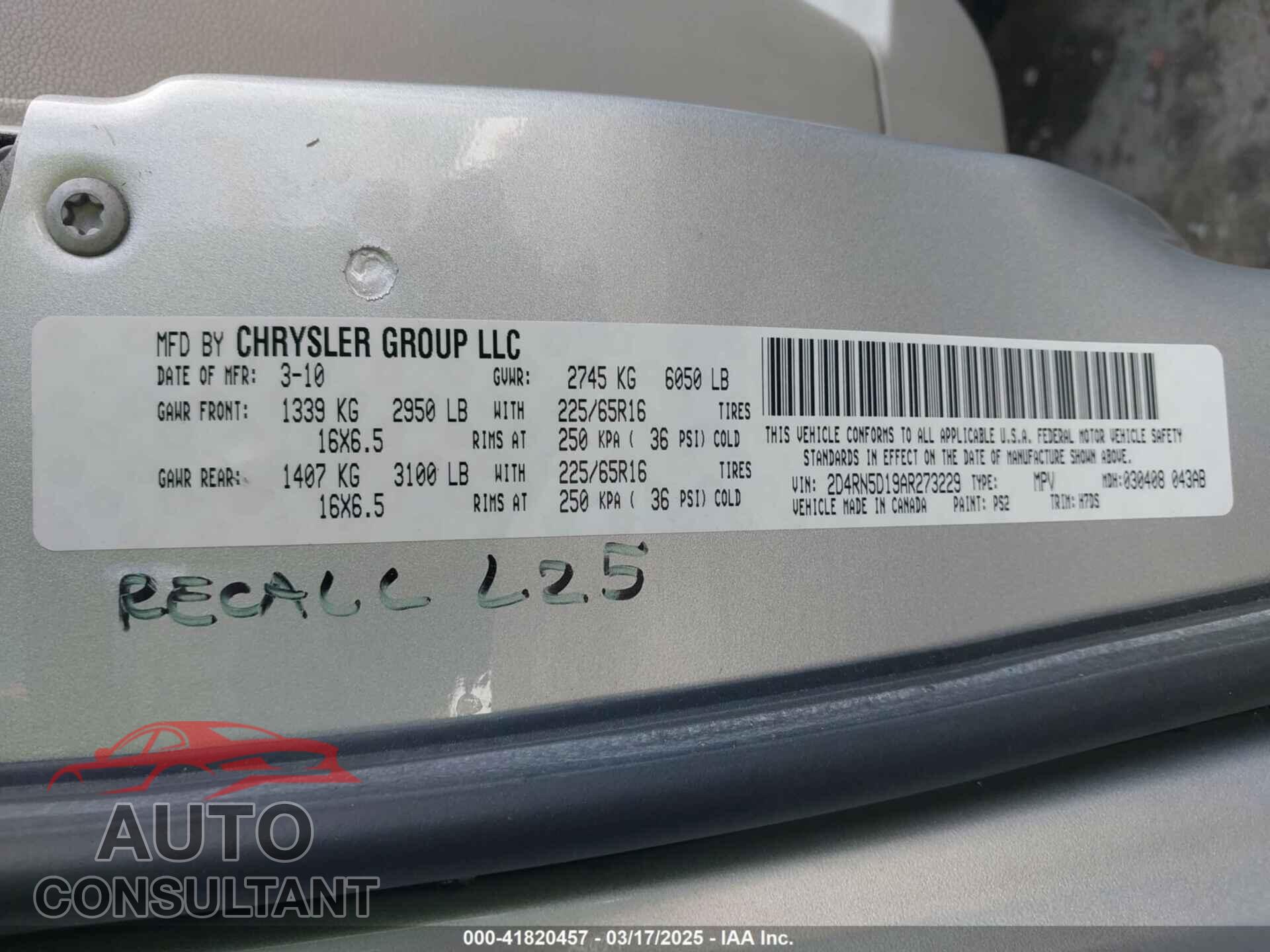 DODGE GRAND CARAVAN 2010 - 2D4RN5D19AR273229