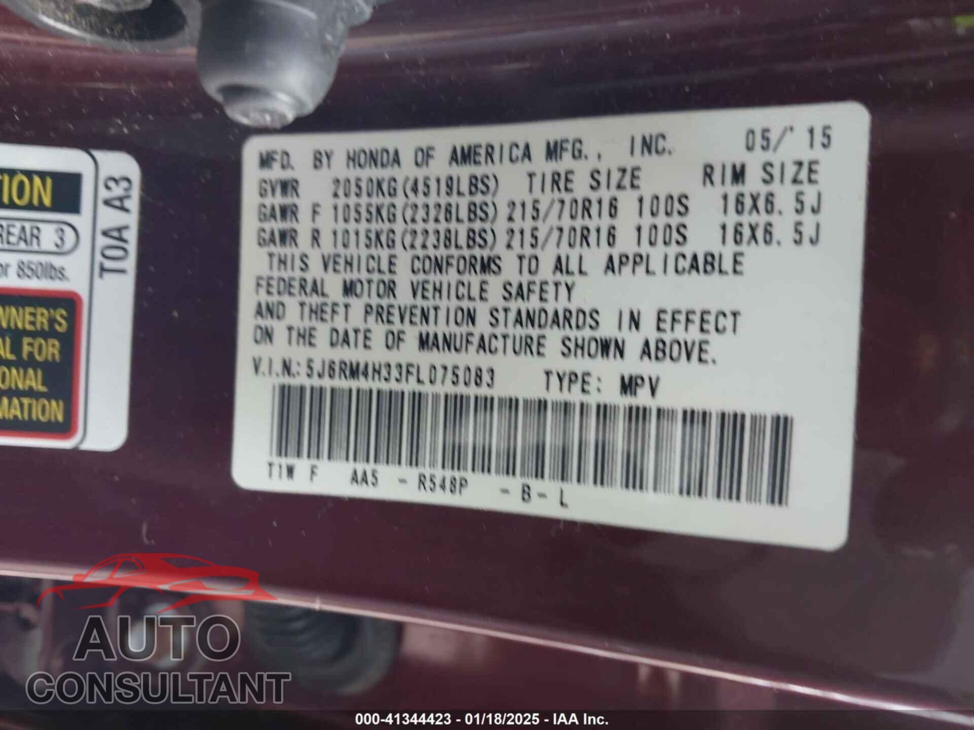 HONDA CR-V 2015 - 5J6RM4H33FL075083