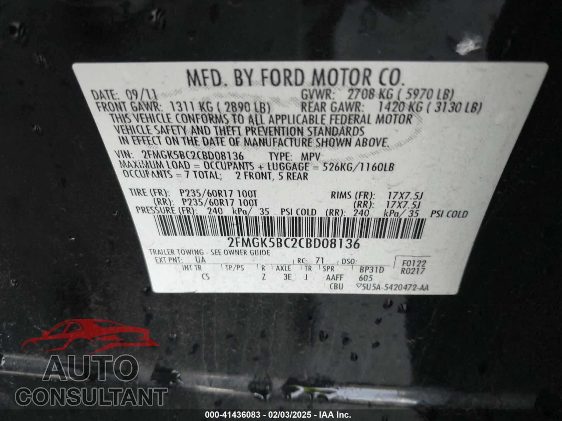 FORD FLEX 2012 - 2FMGK5BC2CBD08136