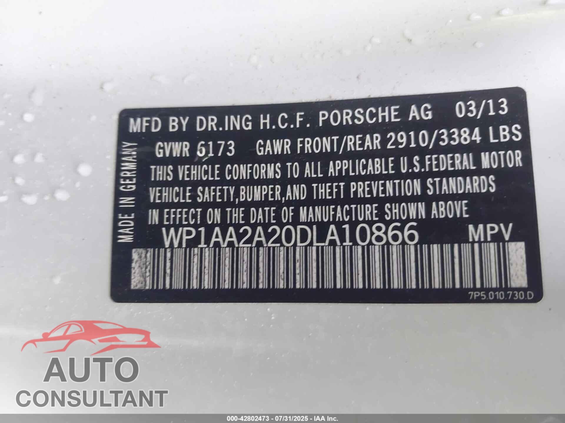 PORSCHE CAYENNE 2013 - WP1AA2A20DLA10866