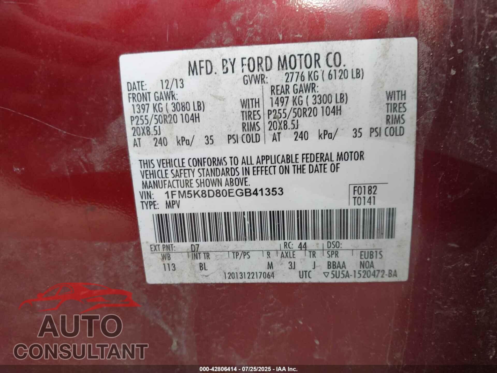 FORD EXPLORER 2014 - 1FM5K8D80EGB41353