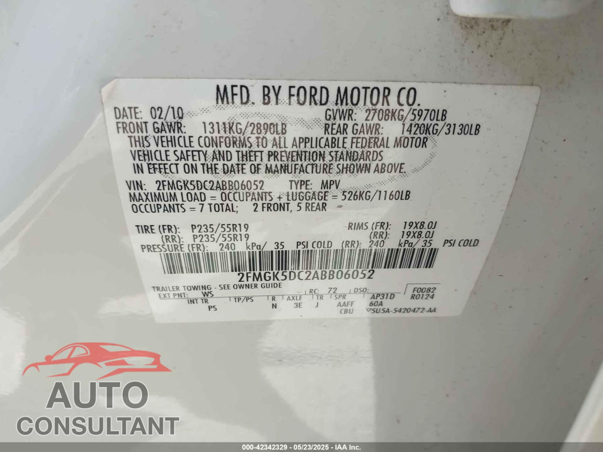 FORD FLEX 2010 - 2FMGK5DC2ABB06052