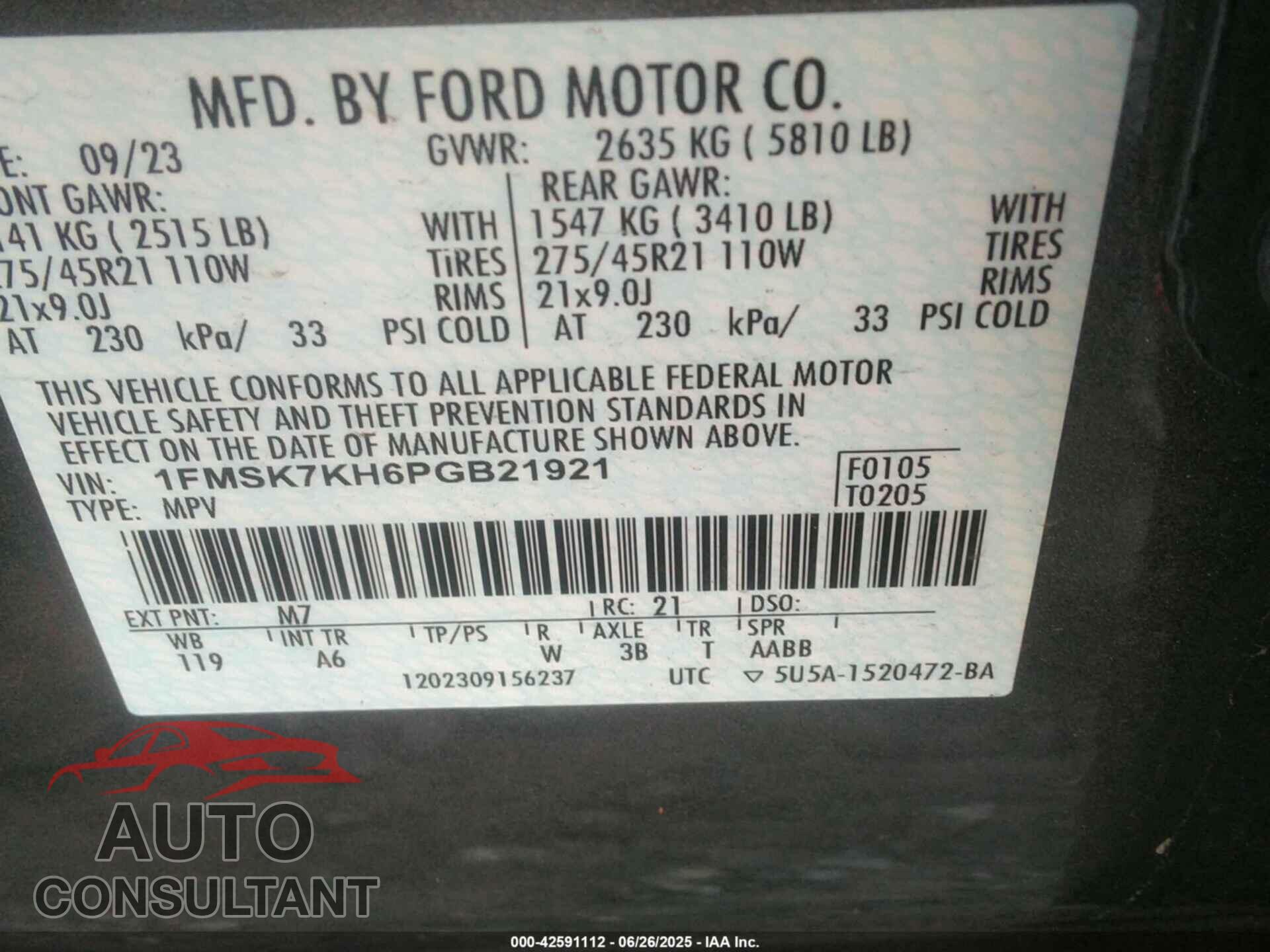 FORD EXPLORER 2023 - 1FMSK7KH6PGB21921