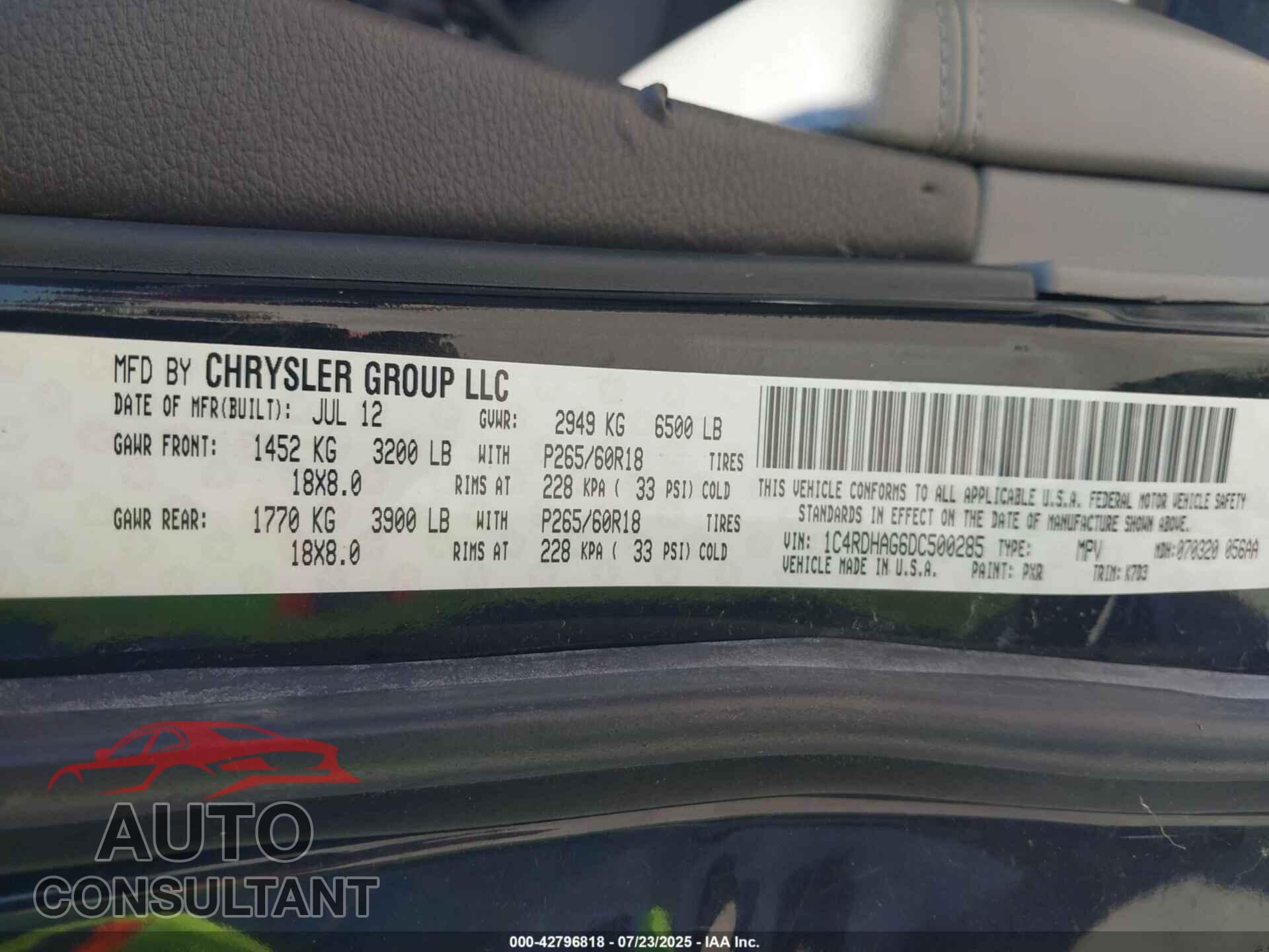 DODGE DURANGO 2013 - 1C4RDHAG6DC500028