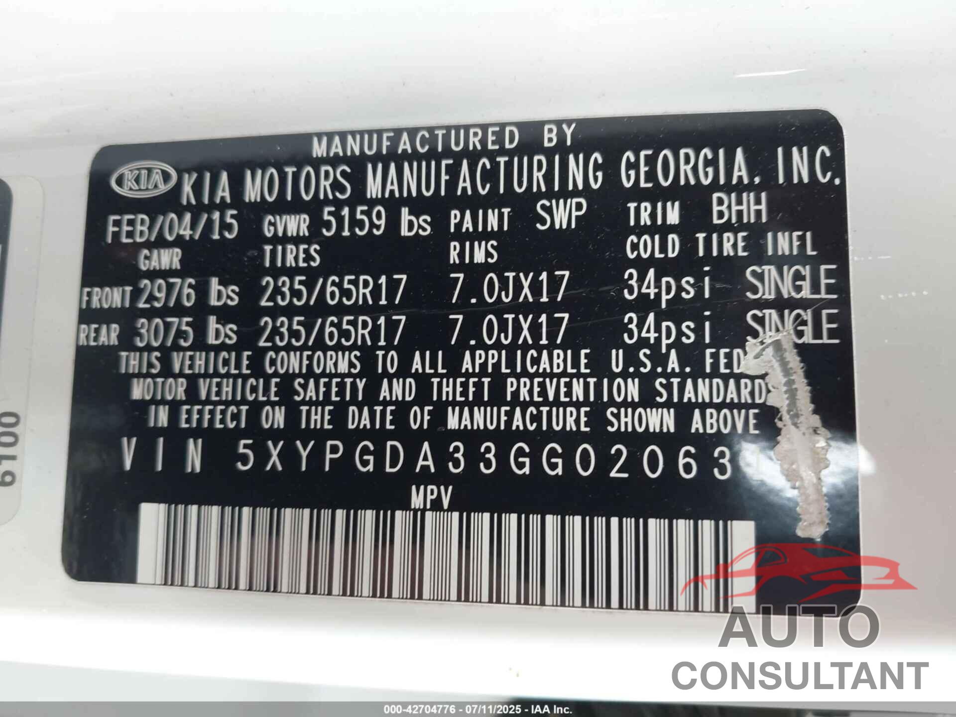 KIA SORENTO 2016 - 5XYPGDA33GG020631
