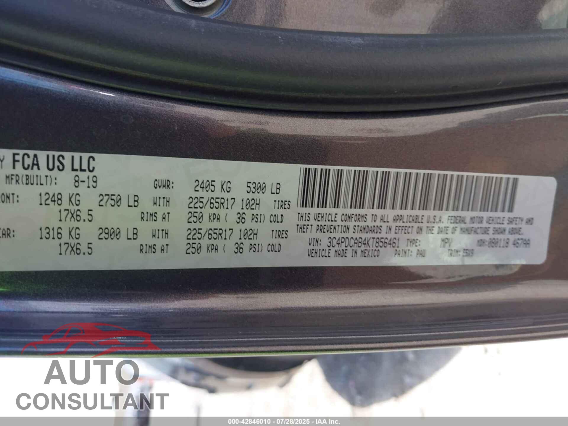 DODGE JOURNEY 2019 - 3C4PDCAB4KT856461