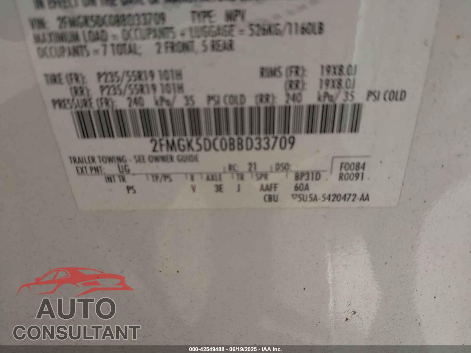 FORD FLEX 2011 - 2FMGK5DC0BBD33709