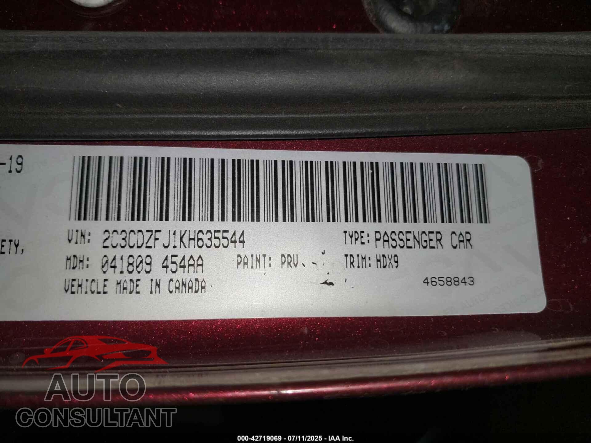 DODGE CHALLENGER 2019 - 2C3CDZFJ1KH635544