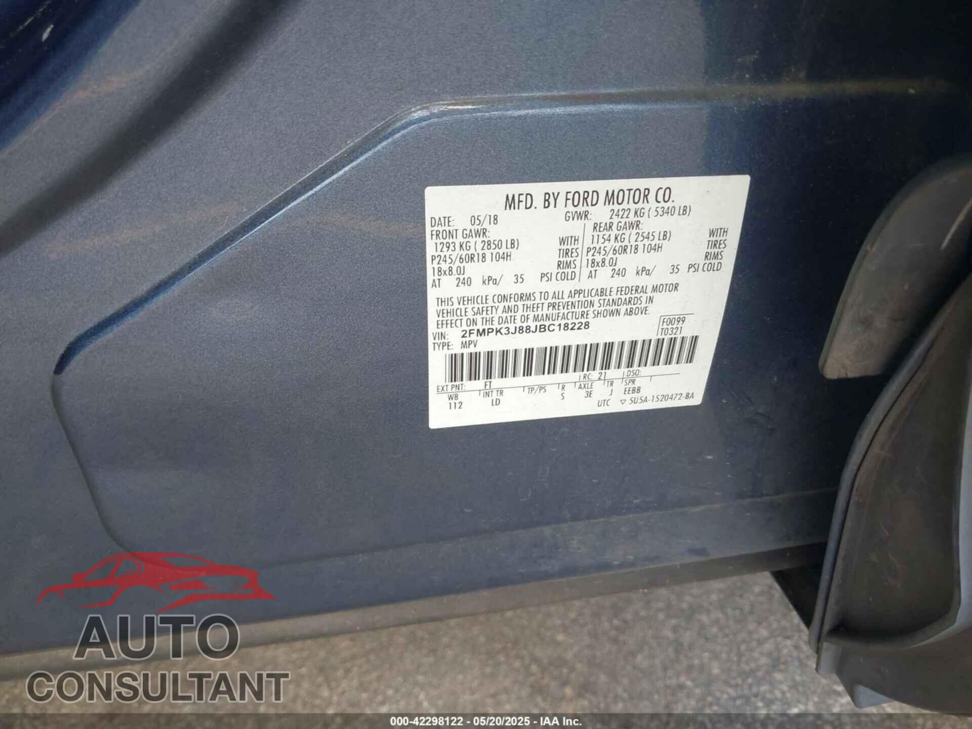 FORD EDGE 2018 - 2FMPK3J88JBC18228
