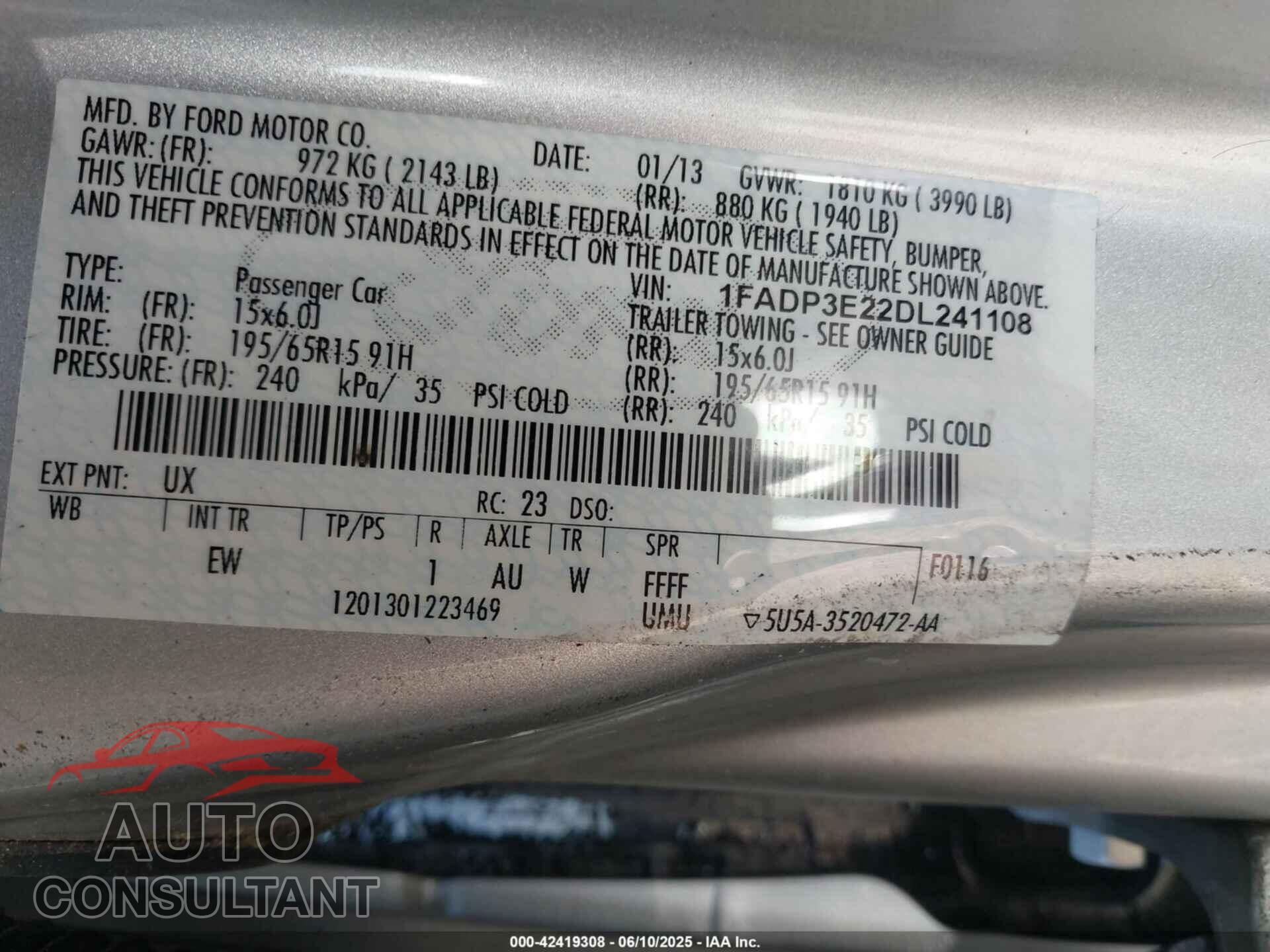 FORD FOCUS 2013 - 1FADP3E22DL241108