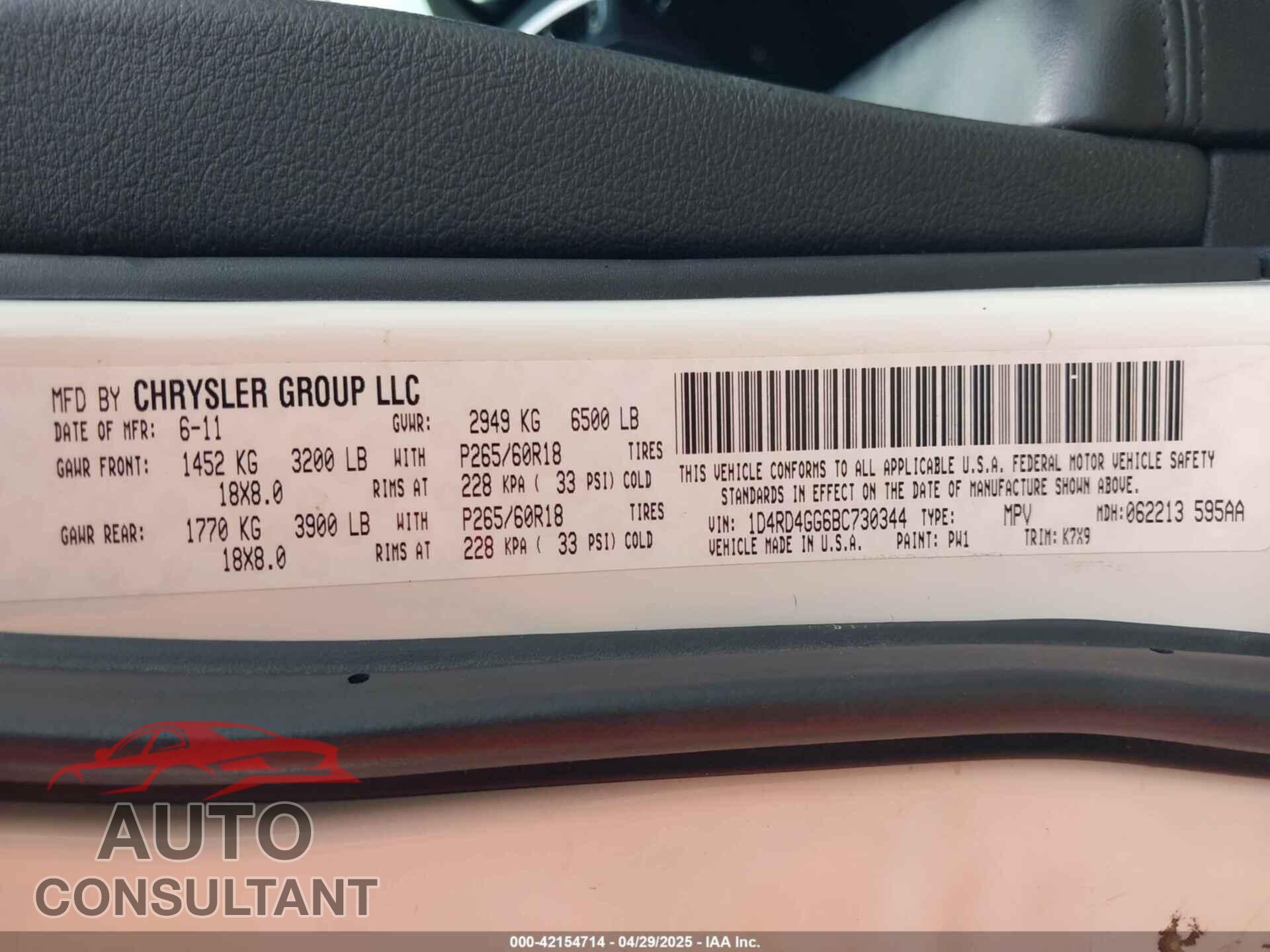 DODGE DURANGO 2011 - 1D4RD4GG6BC730344