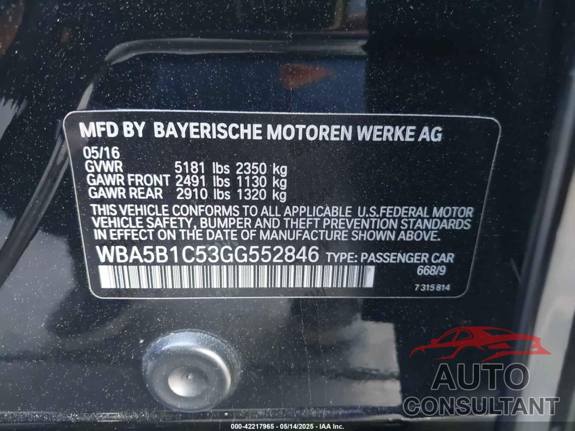 BMW 535I 2016 - WBA5B1C53GG552846