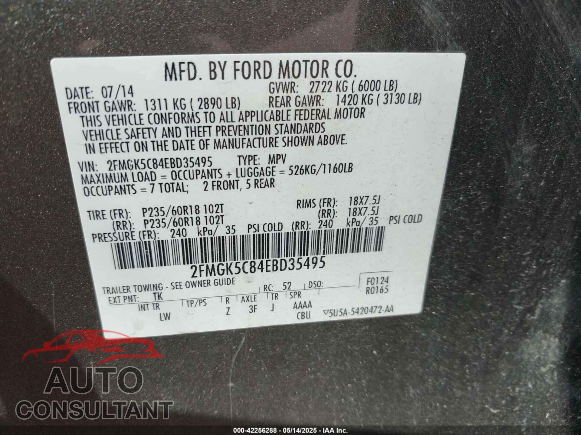 FORD FLEX 2014 - 2FMGK5C84EBD35495