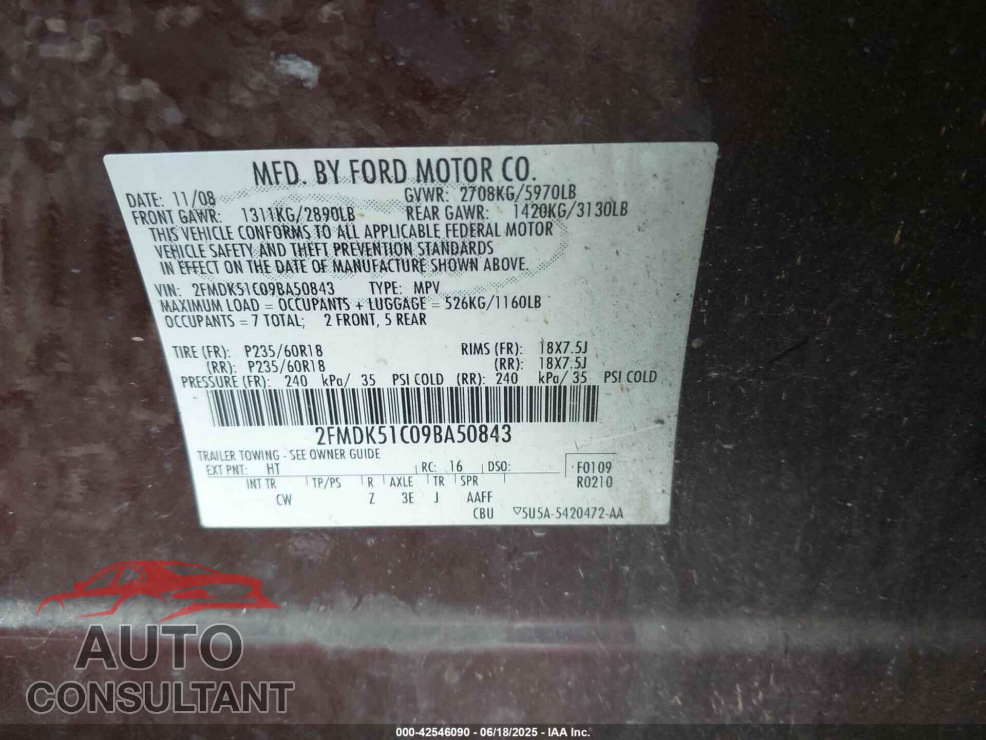 FORD FLEX 2009 - 2FMDK51C09BA50843