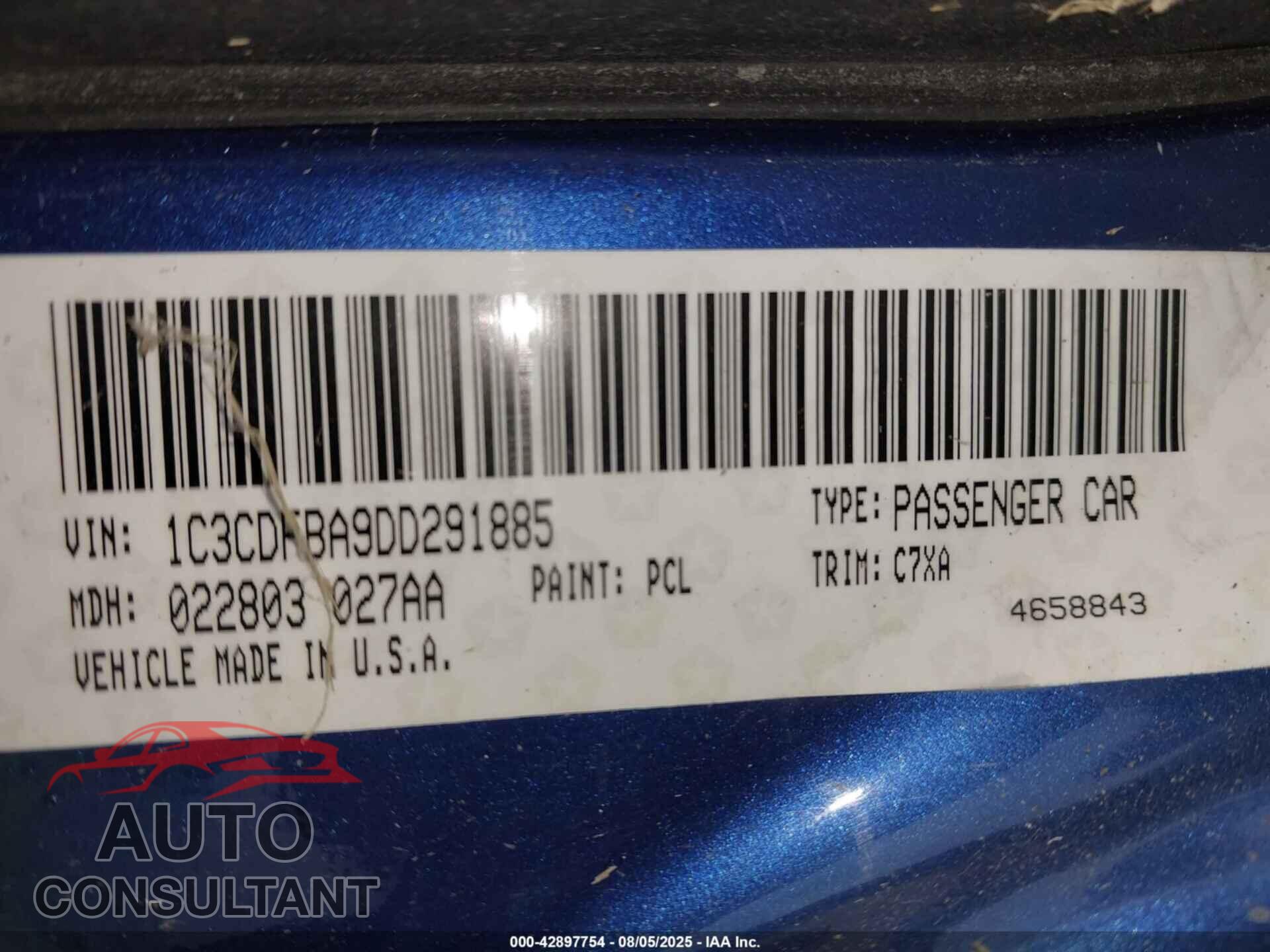 DODGE DART 2013 - 1C3CDFBA9DD291885