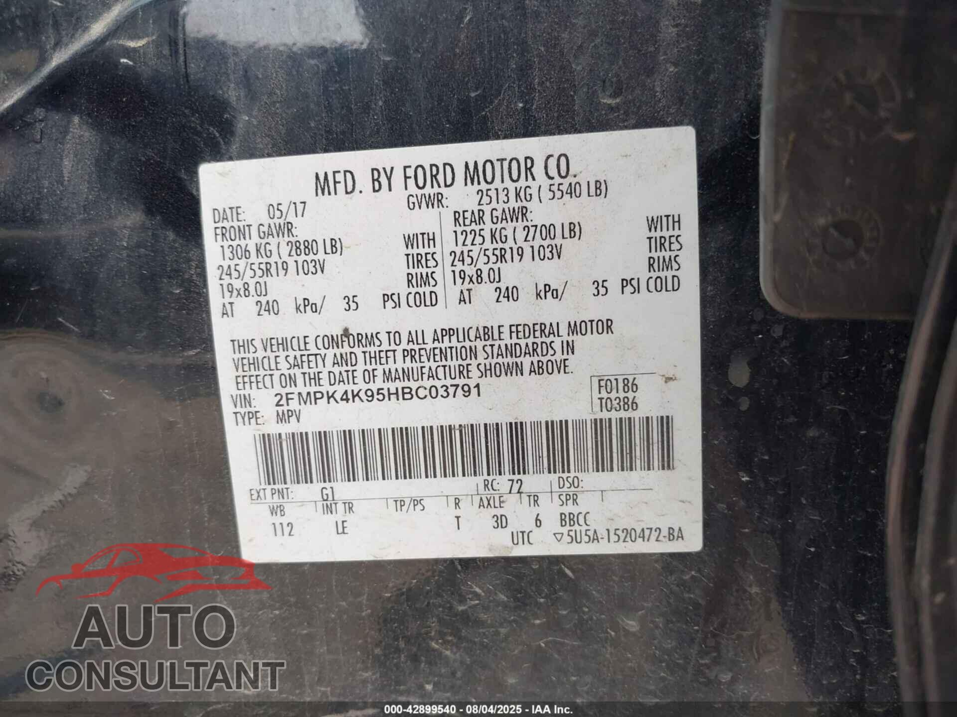 FORD EDGE 2017 - 2FMPK4K95HBC03791