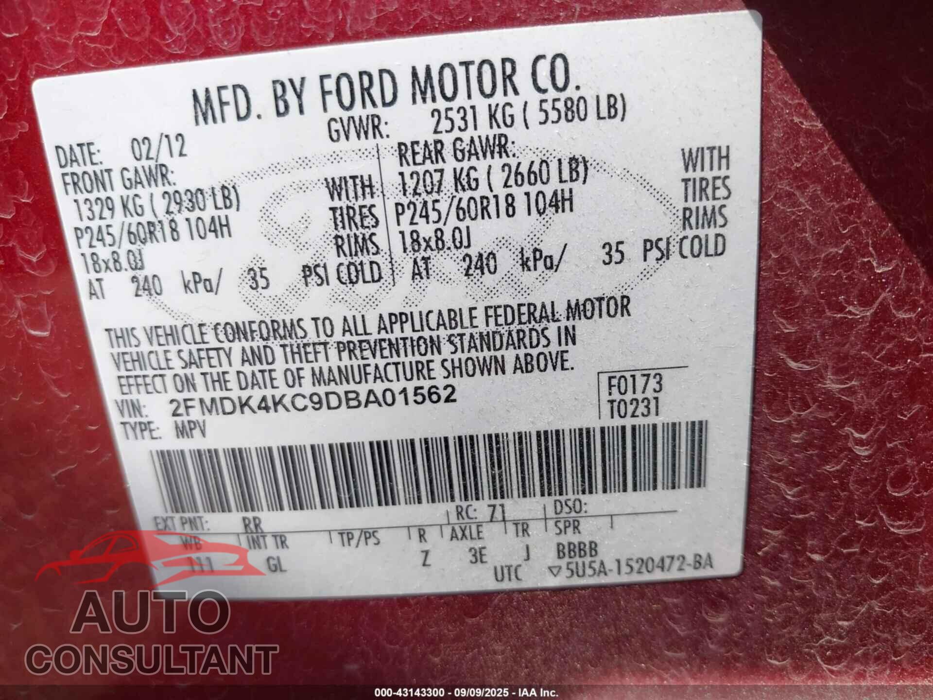 FORD EDGE 2013 - 2FMDK4KC9DBA01562