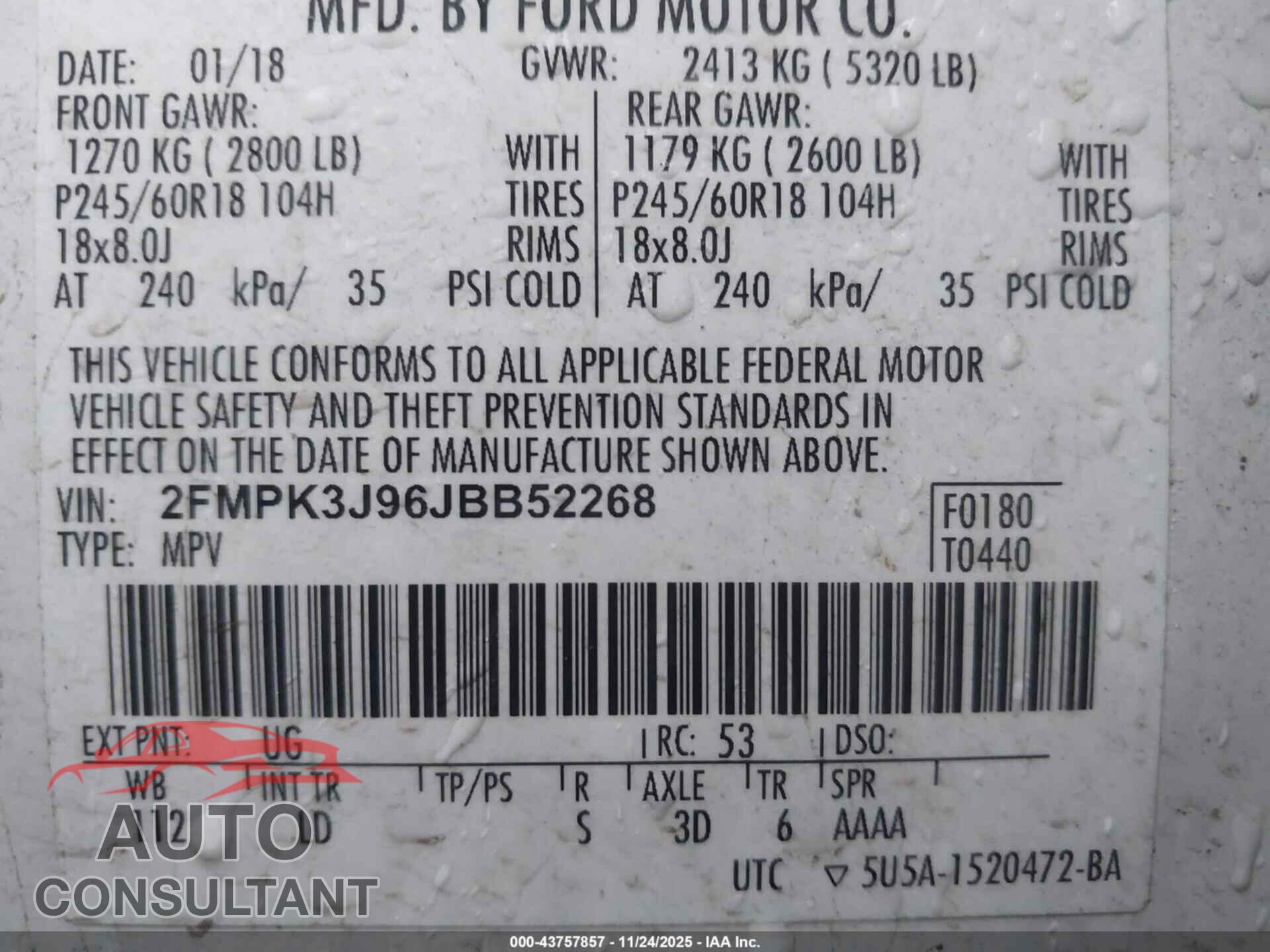 FORD EDGE 2018 - 2FMPK3J96JBB52268