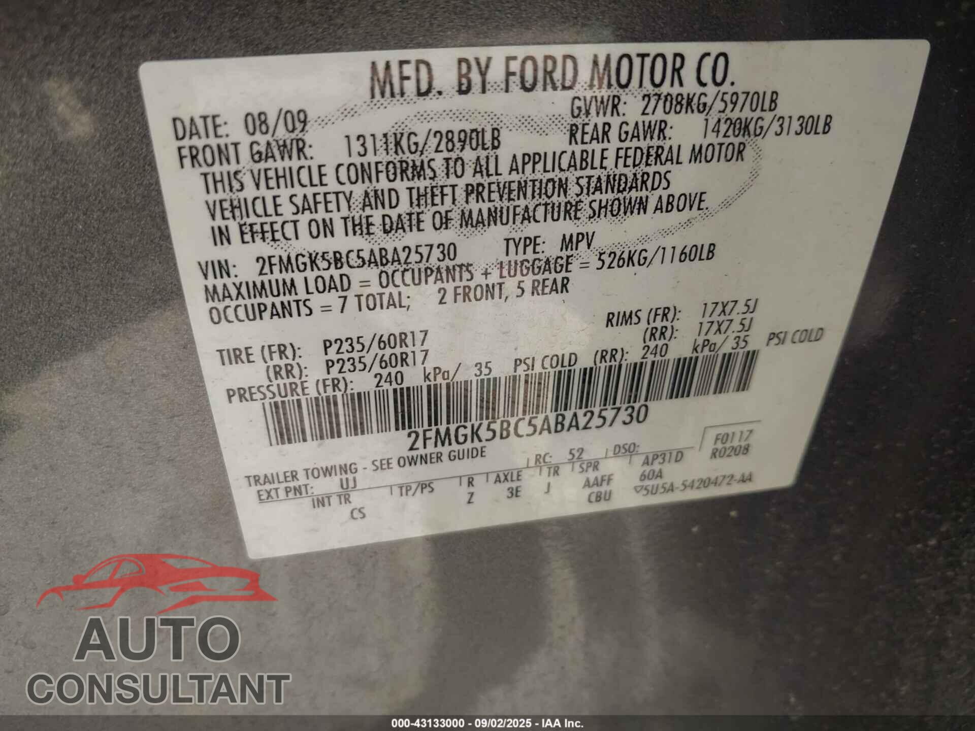 FORD FLEX 2010 - 2FMGK5BC5ABA25730