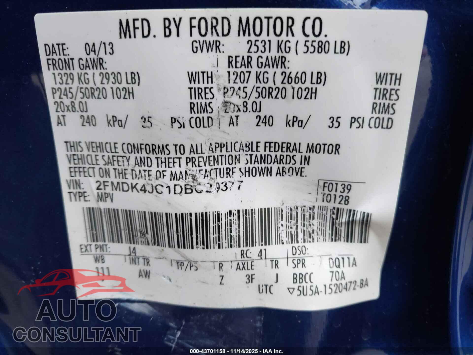 FORD EDGE 2013 - 2FMDK4JC1DBC29377