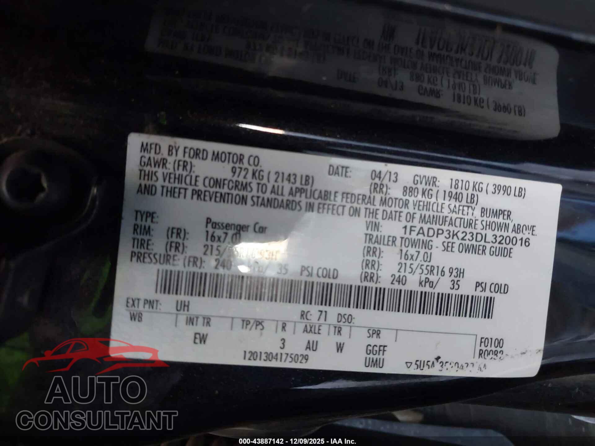 FORD FOCUS 2013 - 1FADP3K23DL320016