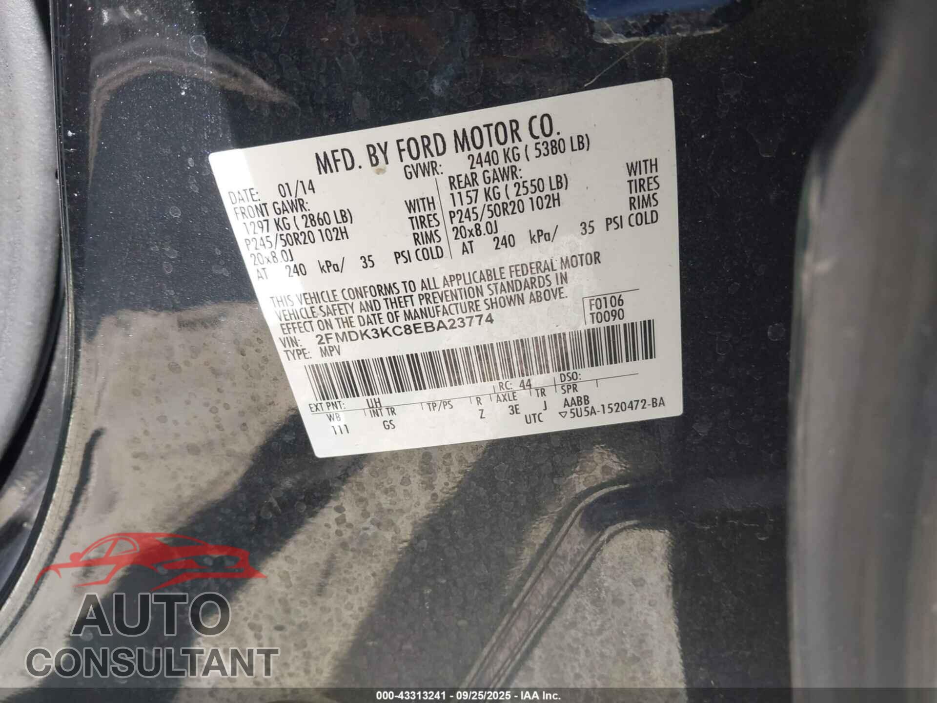 FORD EDGE 2014 - 2FMDK3KC8EBA23774