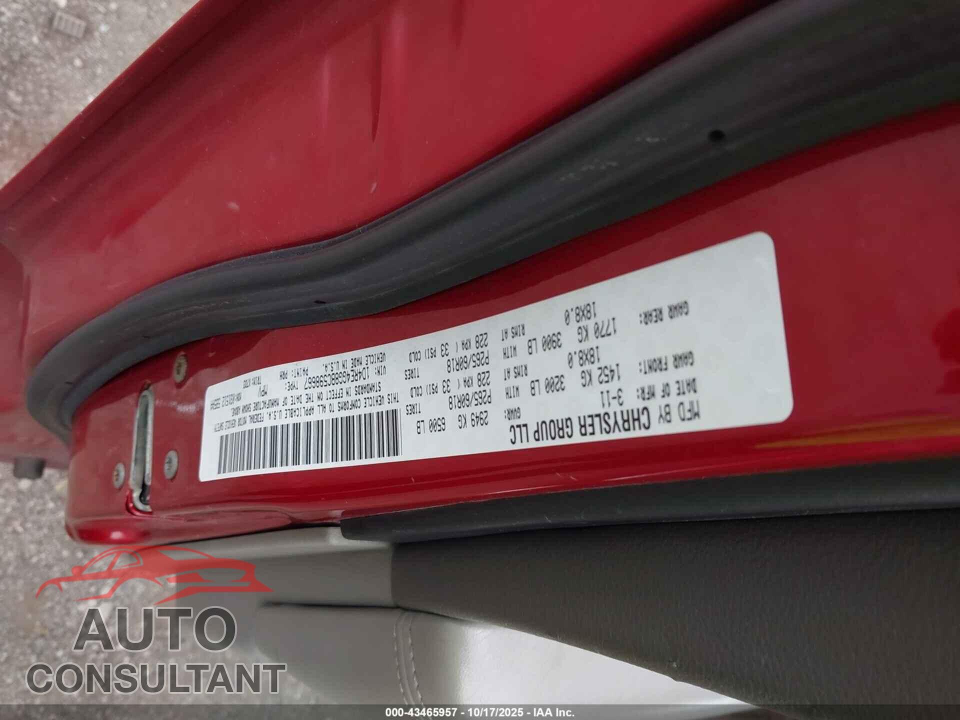 DODGE DURANGO 2011 - 1D4RE4GG8BC598667