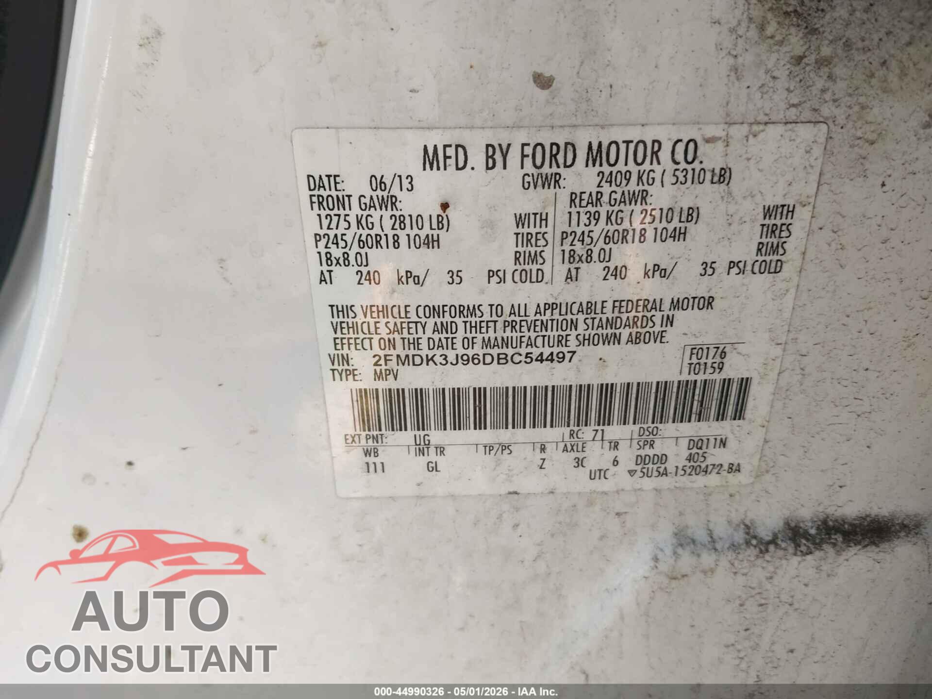 FORD EDGE 2013 - 2FMDK3J96DBC54497