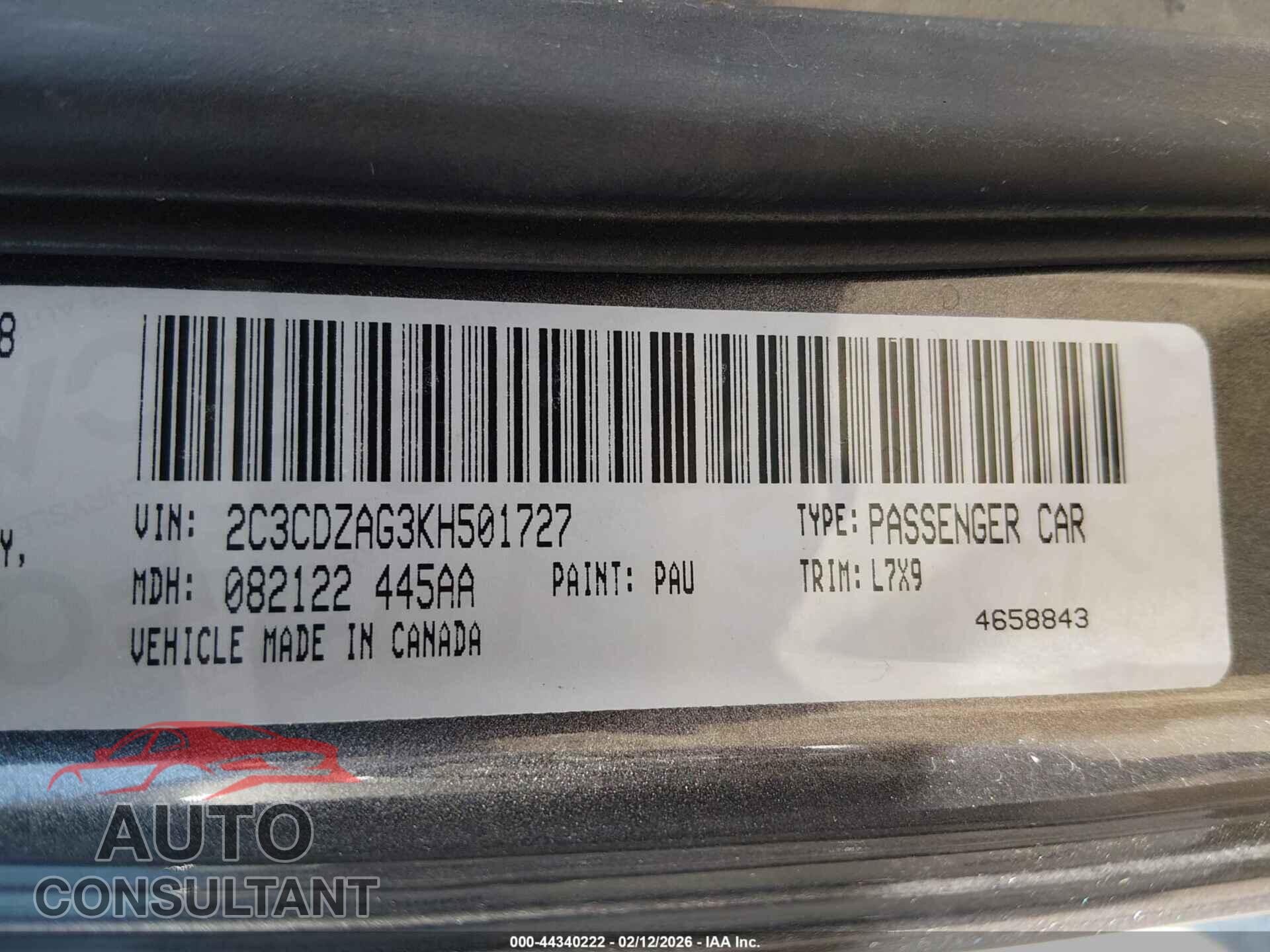 DODGE CHALLENGER 2019 - 2C3CDZAG3KH501727