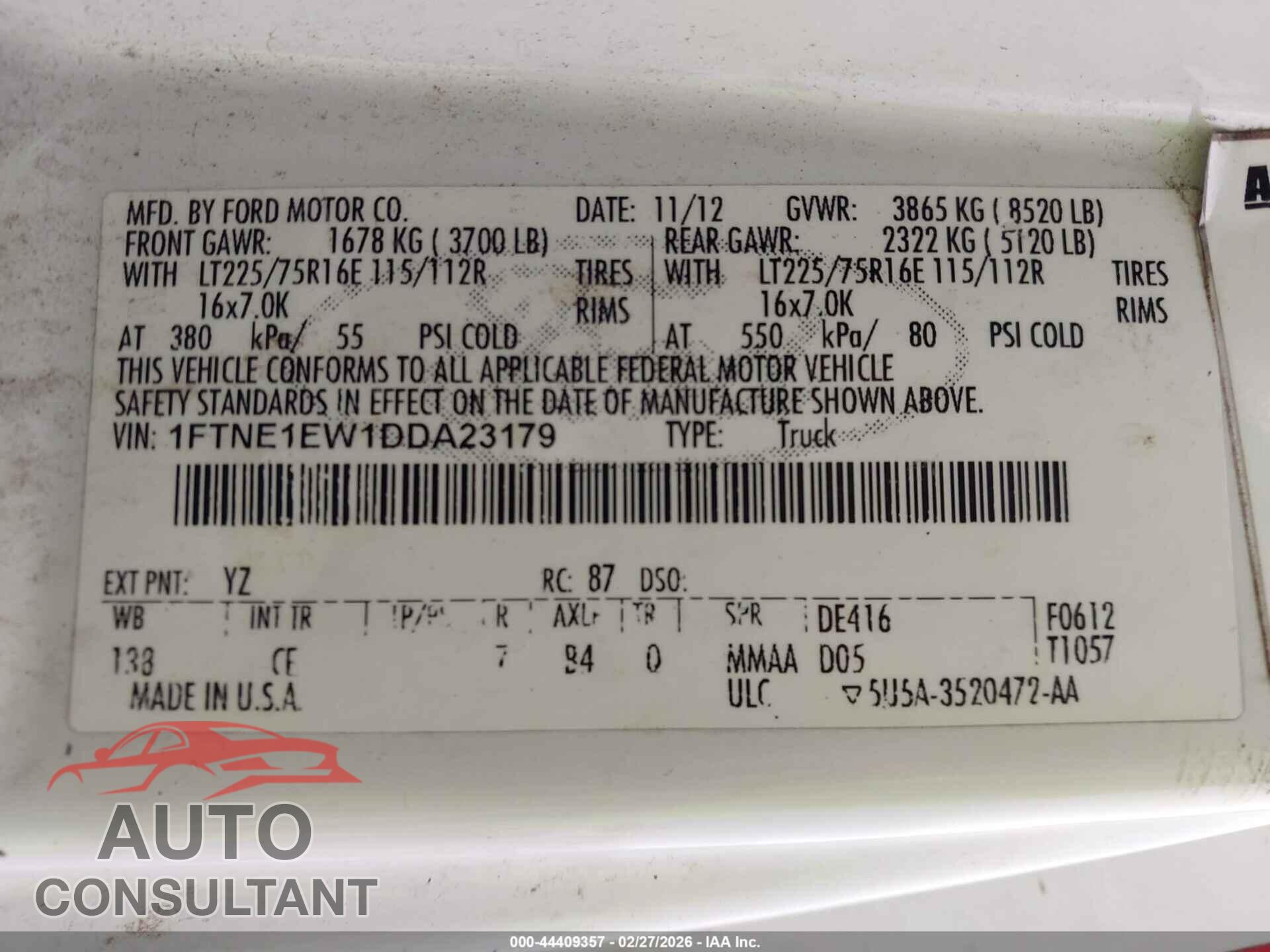 FORD E-150 2013 - 1FTNE1EW1DDA23179
