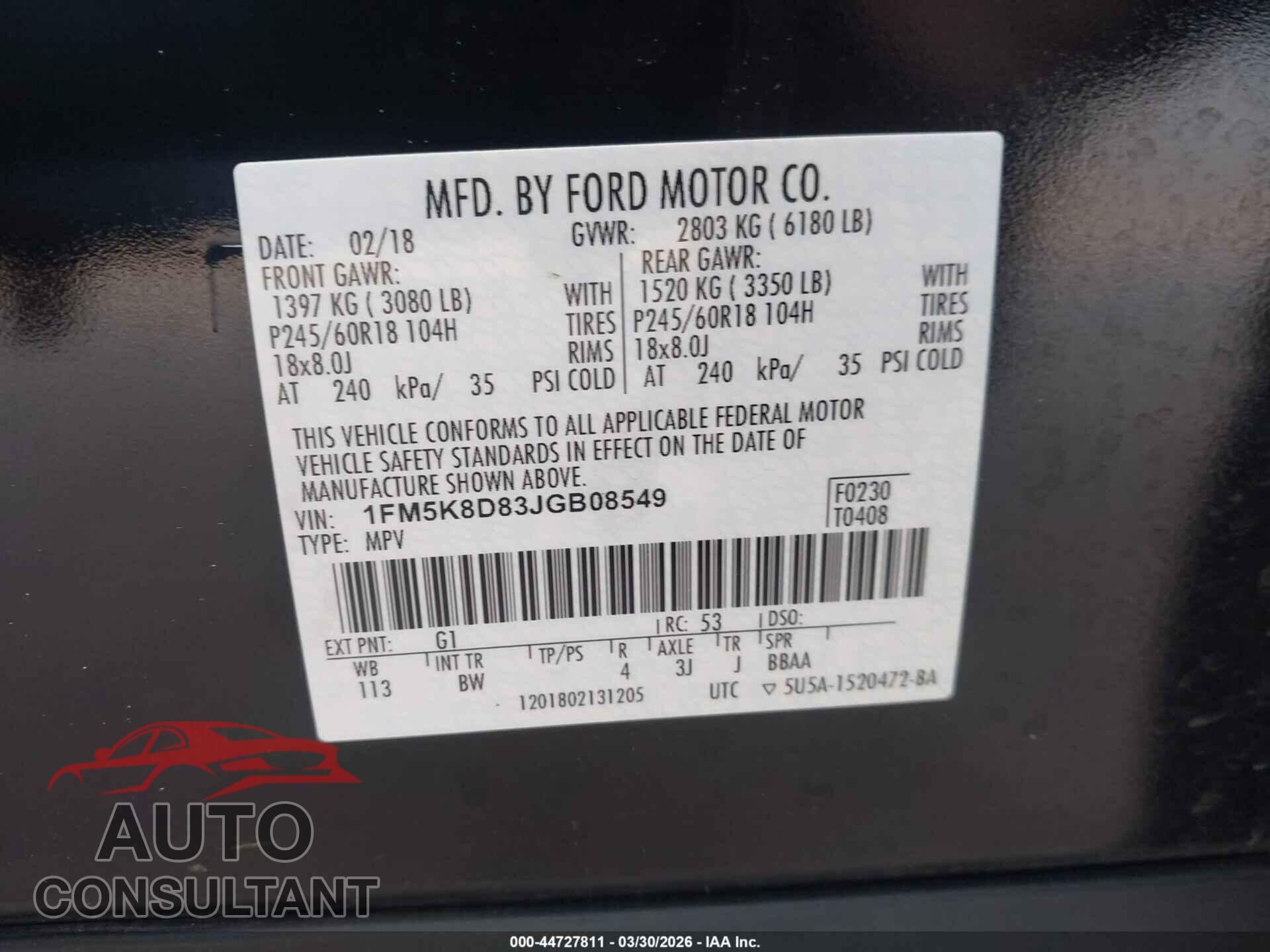 FORD EXPLORER 2018 - 1FM5K8D83JGB08549