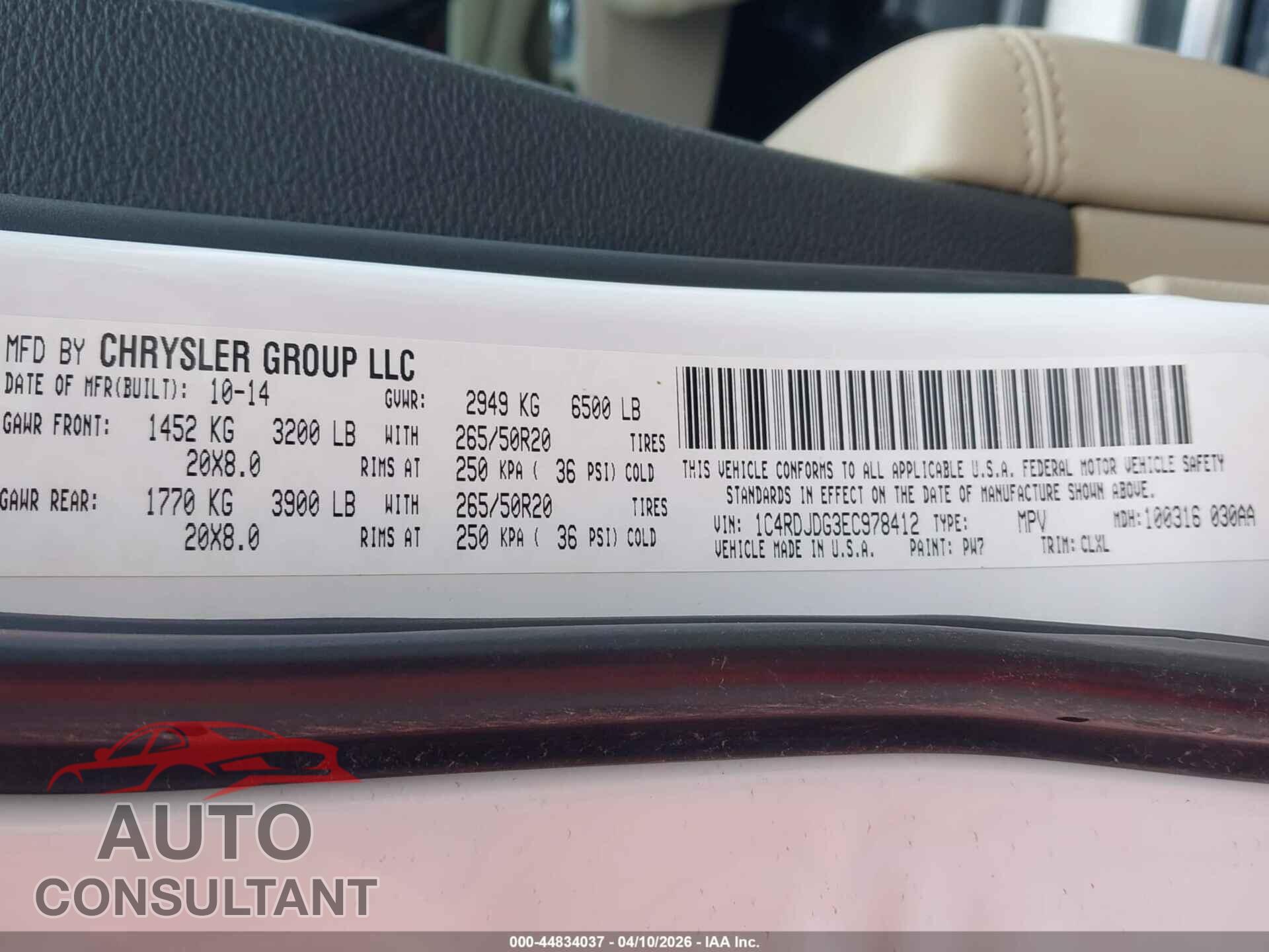 DODGE DURANGO 2014 - 1C4RDJDG3EC978412
