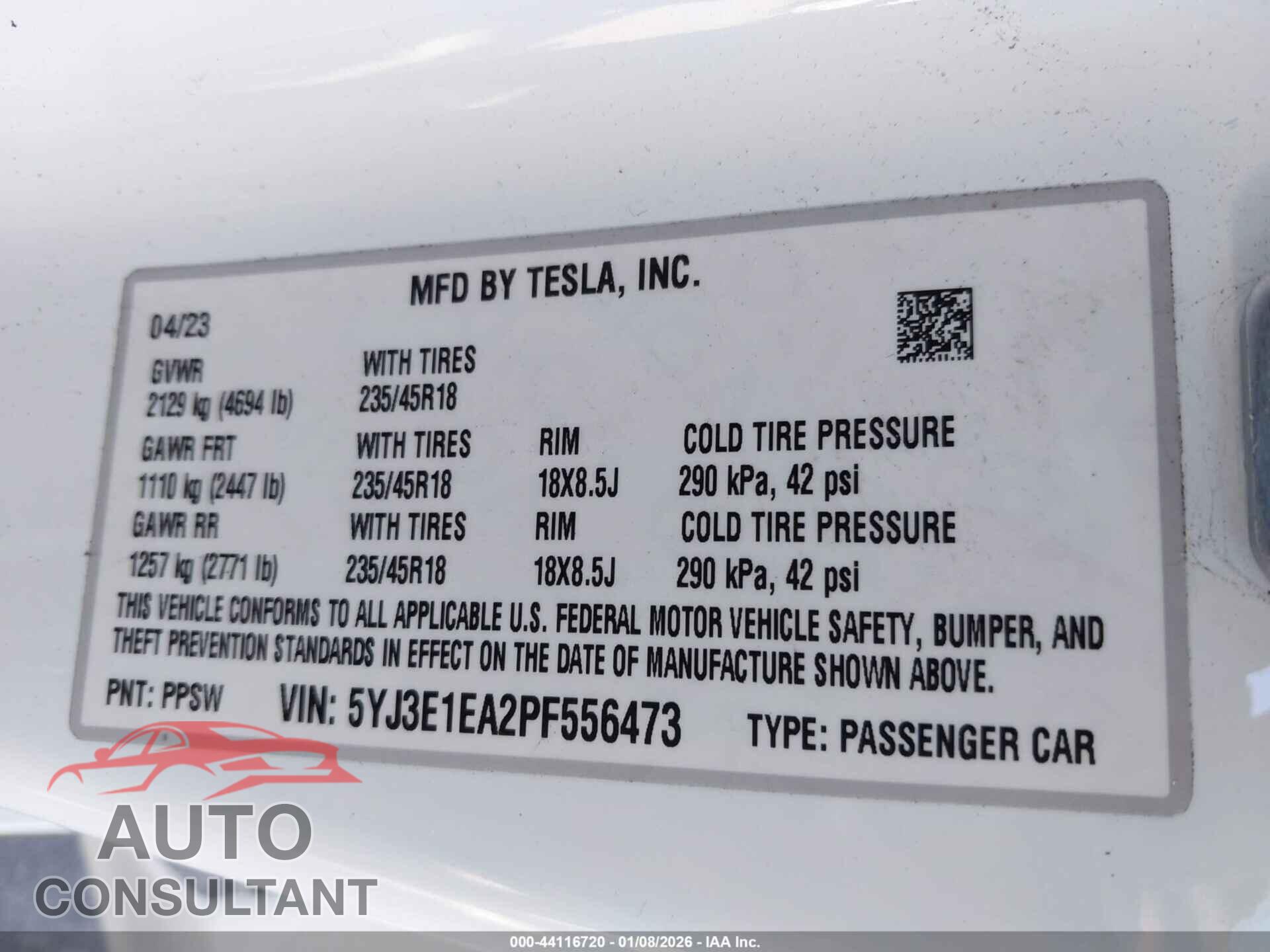 TESLA MODEL 3 2023 - 5YJ3E1EA2PF556473