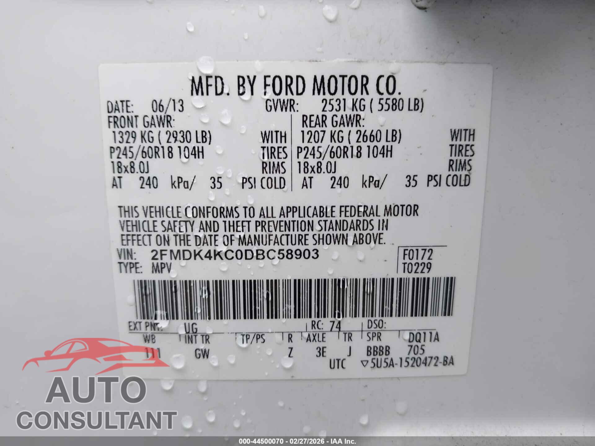FORD EDGE 2013 - 2FMDK4KC0DBC58903