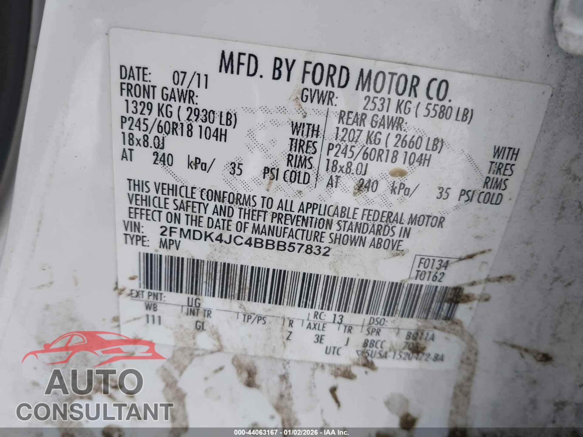 FORD EDGE 2011 - 2FMDK4JC4BBB57832