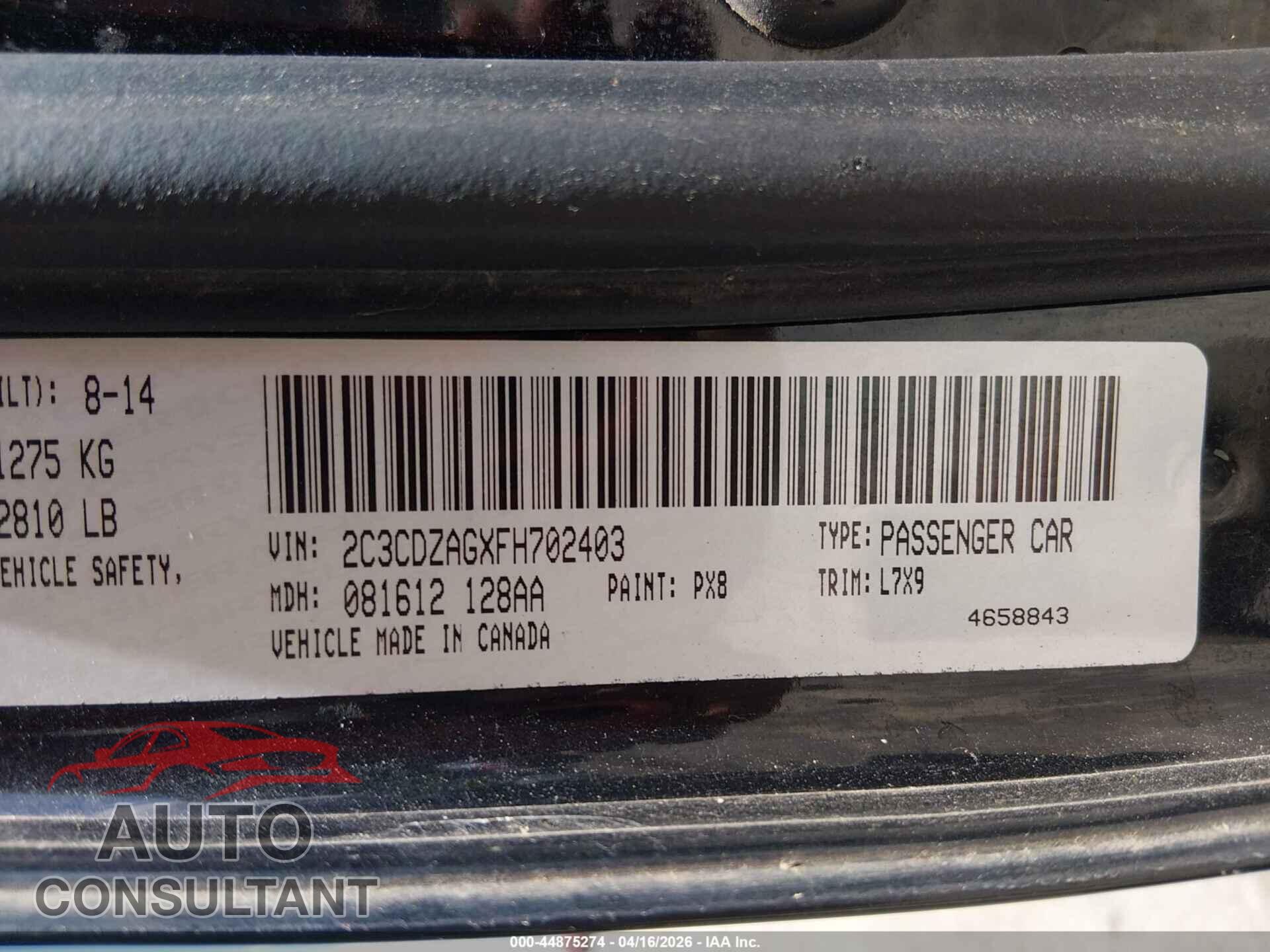 DODGE CHALLENGER 2015 - 2C3CDZAGXFH702403