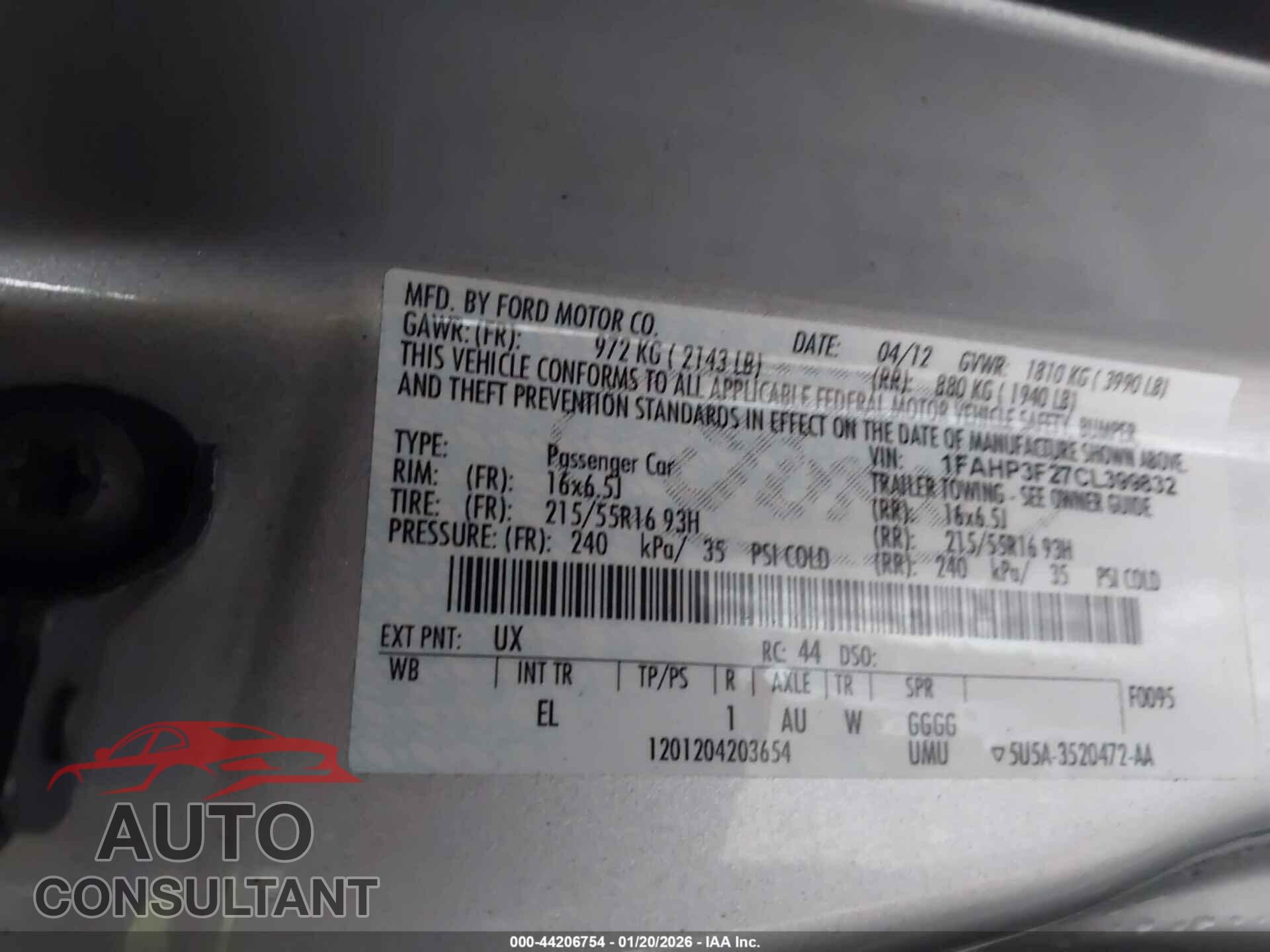 FORD FOCUS 2012 - 1FAHP3F27CL399832