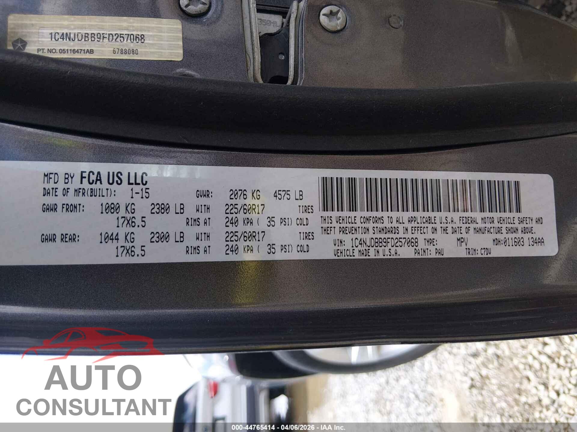 JEEP COMPASS 2015 - 1C4NJDBB9FD257068