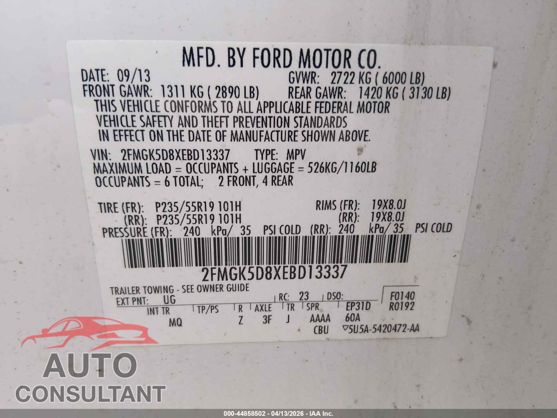 FORD FLEX 2014 - 2FMGK5D8XEBD13337