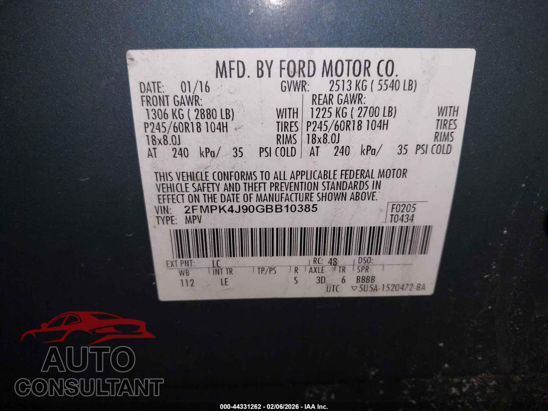 FORD EDGE 2016 - 2FMPK4J90GBB10385