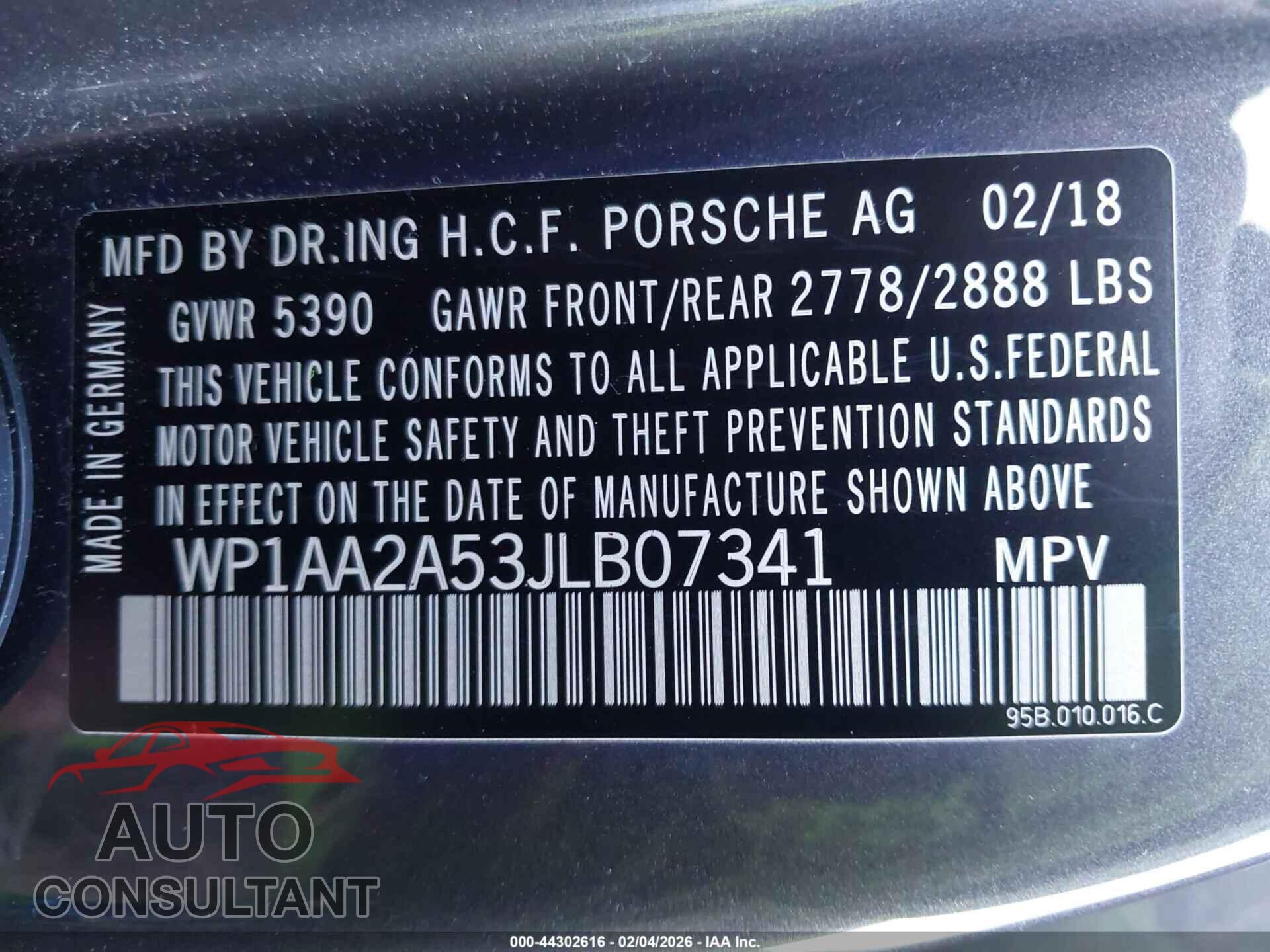 PORSCHE MACAN 2018 - WP1AA2A53JLB07341