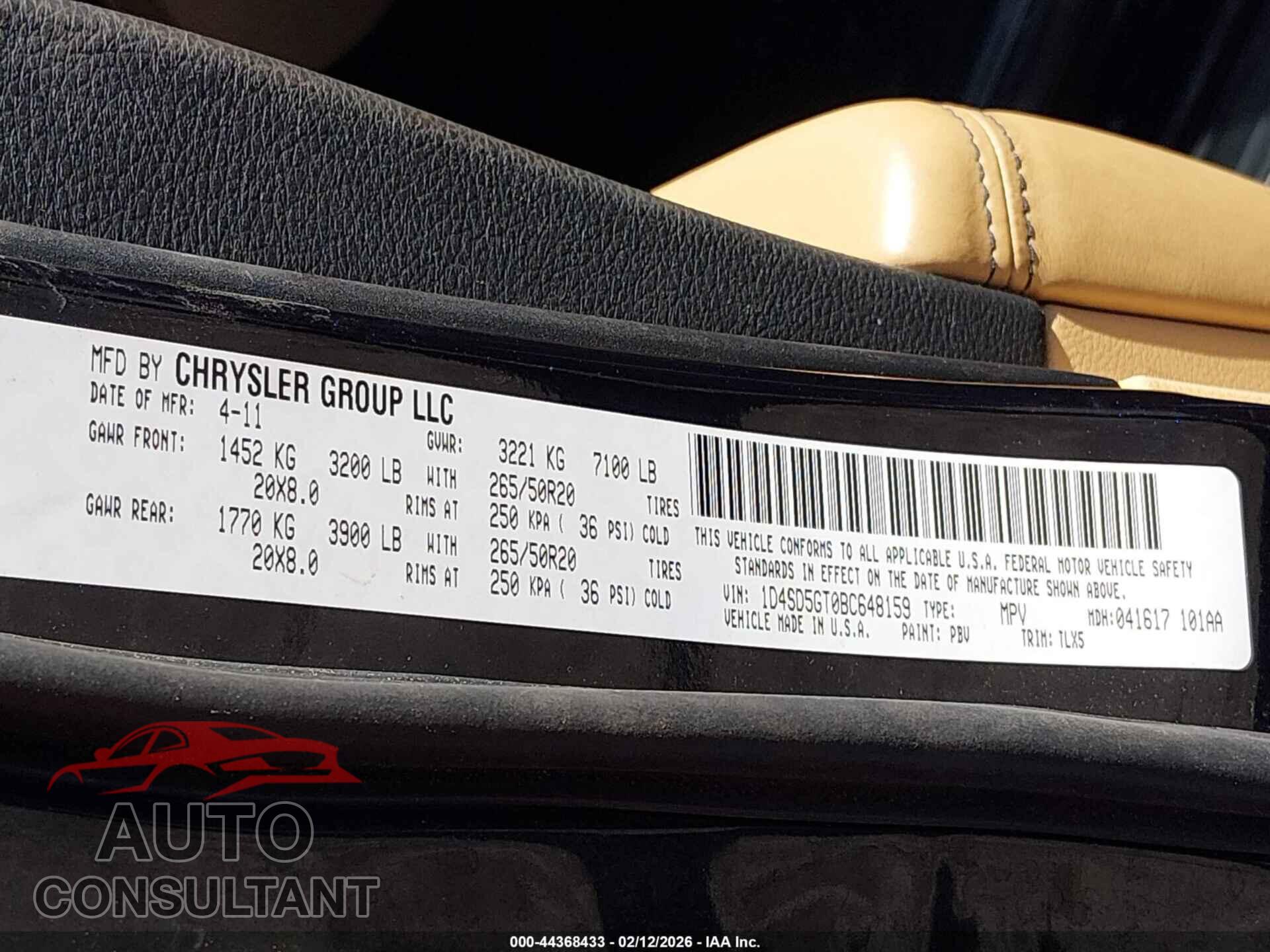 DODGE DURANGO 2011 - 1D4SD5GT0BC648159