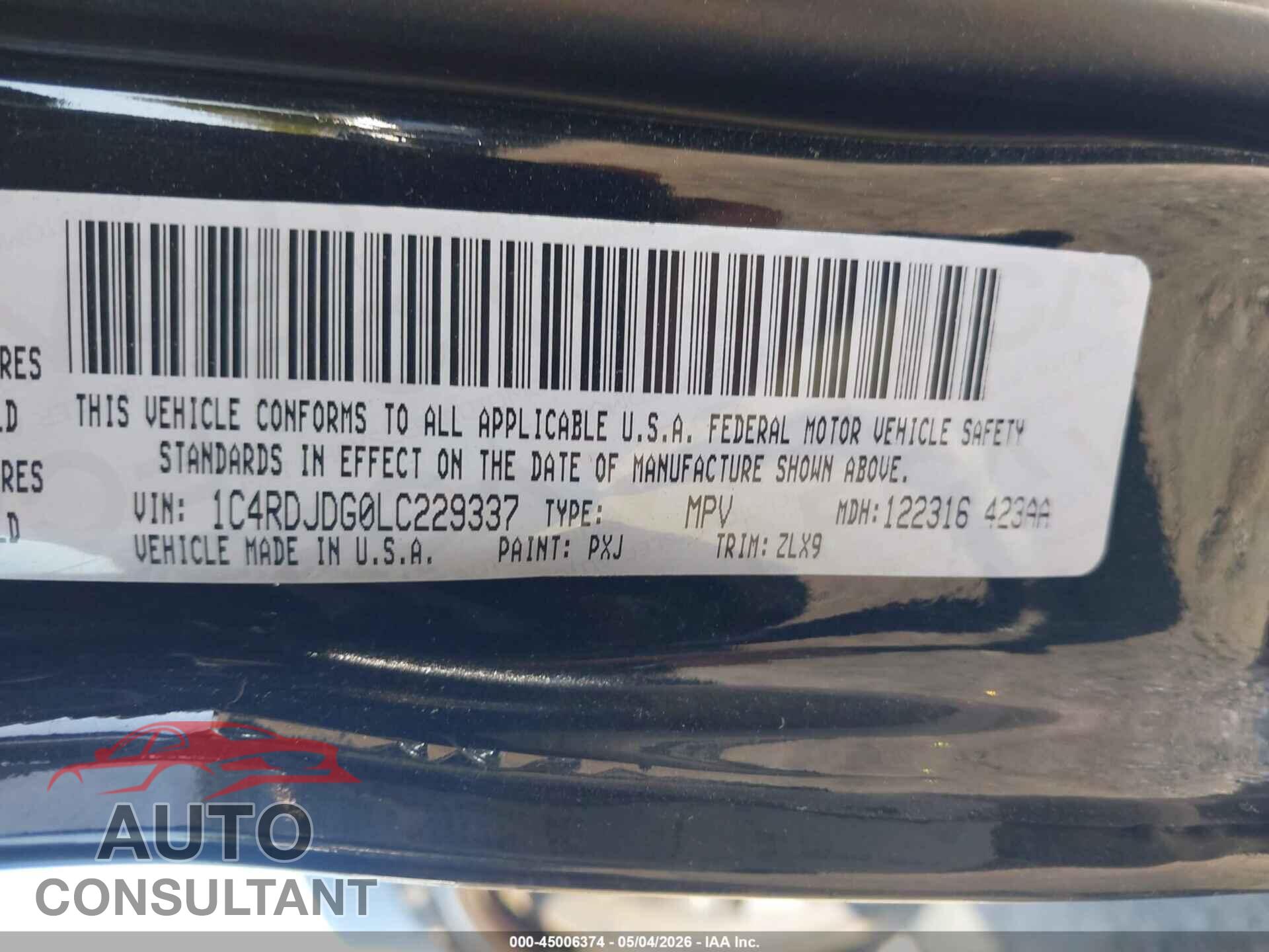 DODGE DURANGO 2020 - 1C4RDJDG0LC229337
