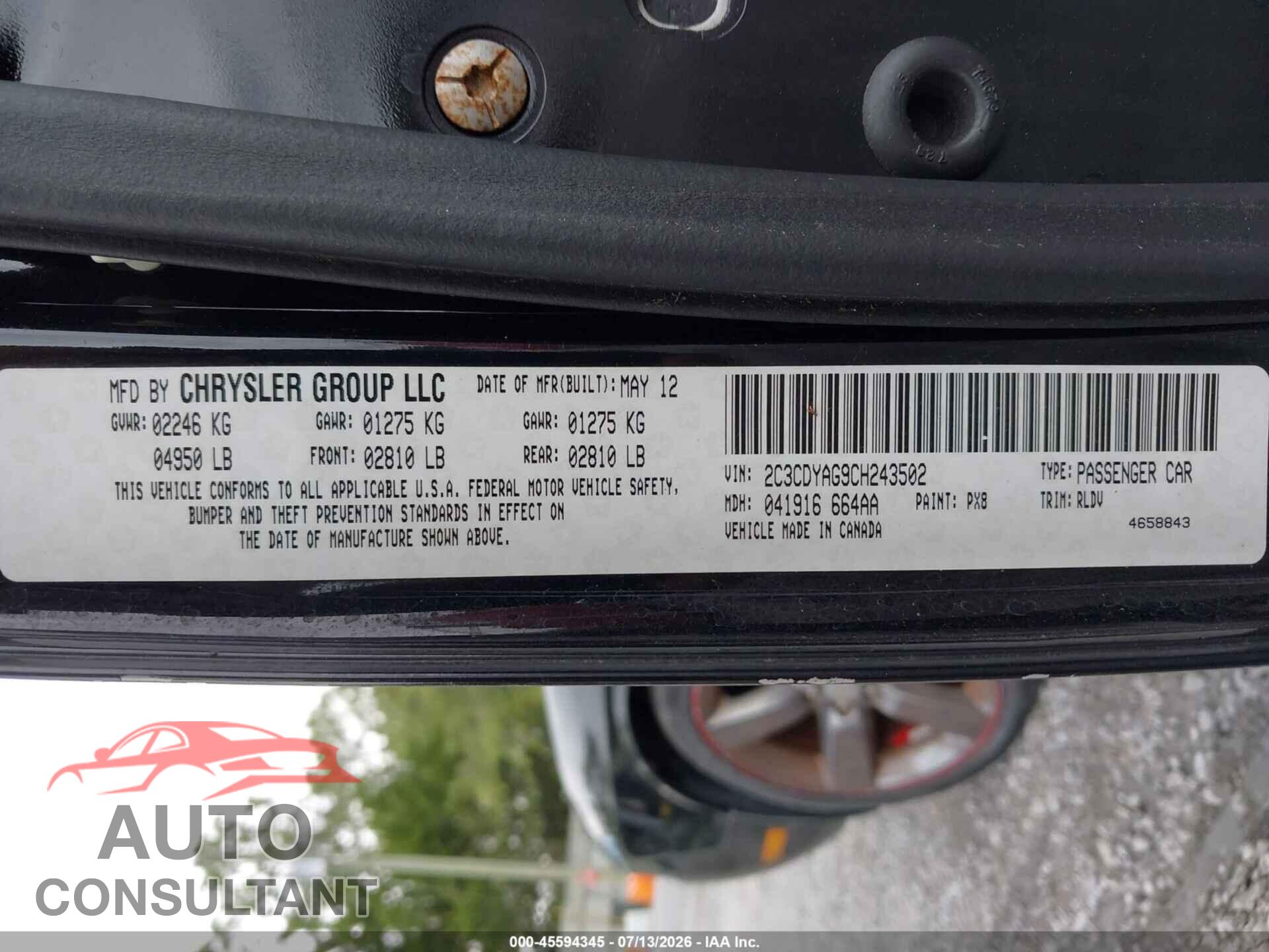 DODGE CHALLENGER 2012 - 2C3CDYAG9CH243502