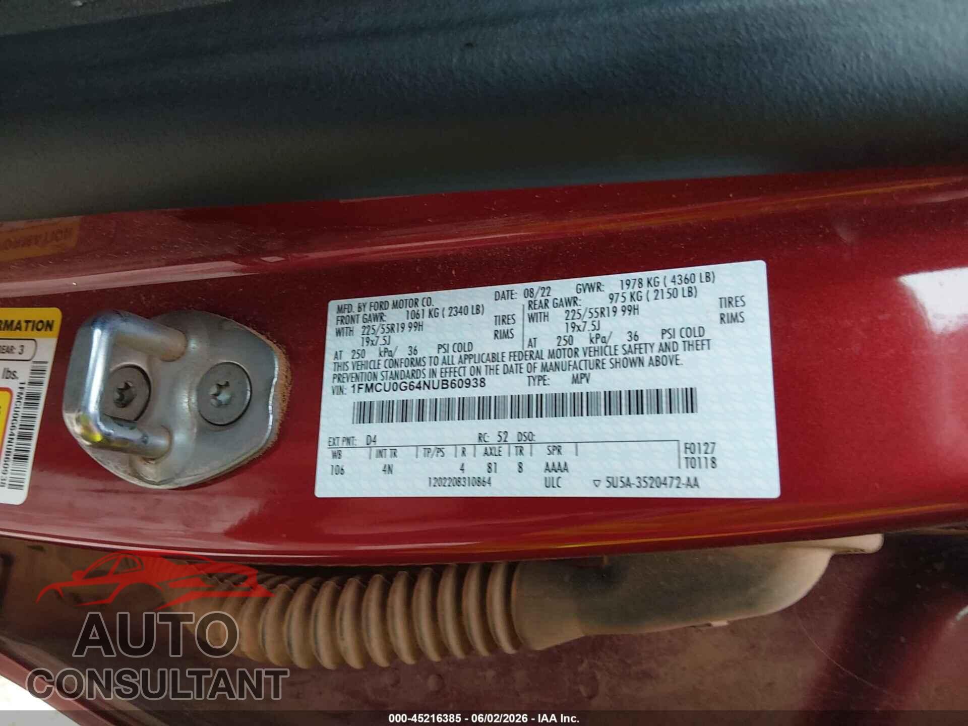 FORD ESCAPE 2022 - 1FMCU0G64NUB60938
