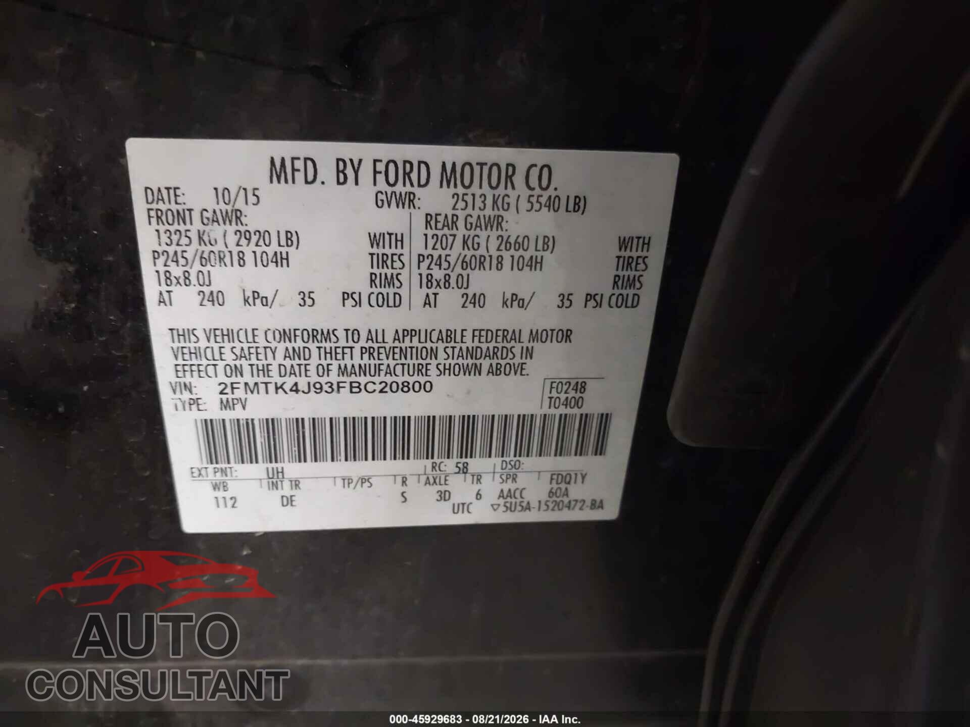 FORD EDGE 2015 - 2FMTK4J93FBC20800
