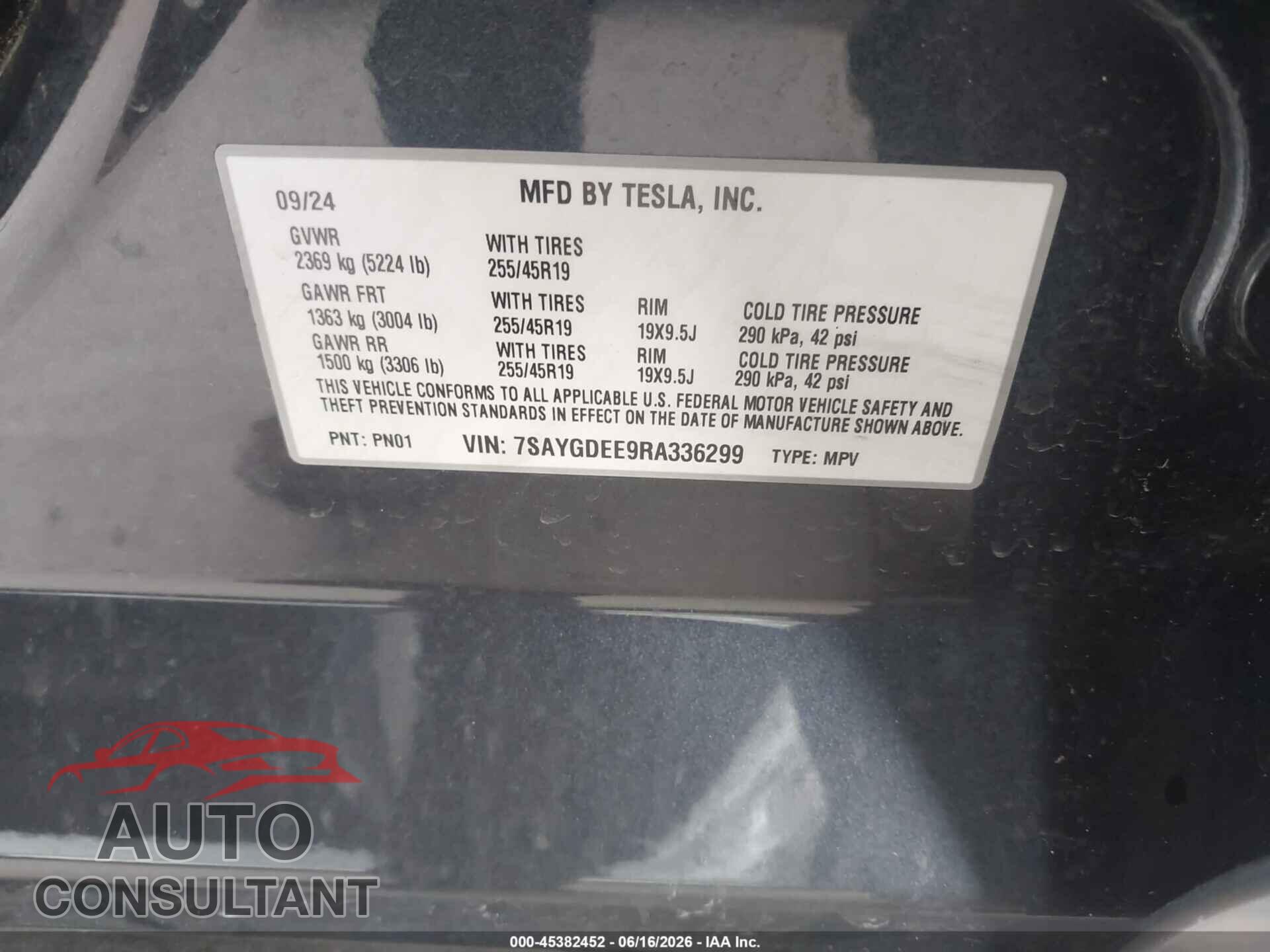TESLA MODEL Y 2024 - 7SAYGDEE9RA336299