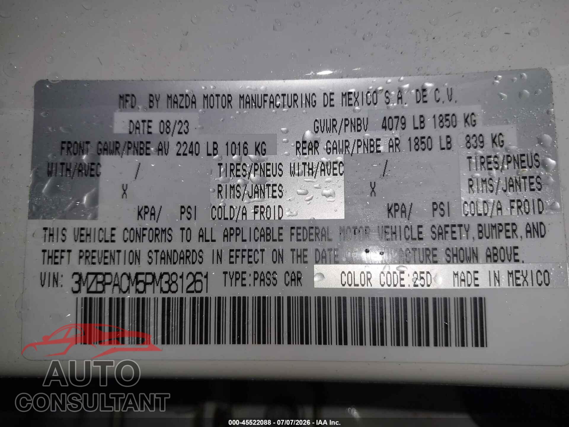 MAZDA MAZDA3 2023 - 3MZBPACM5PM381261